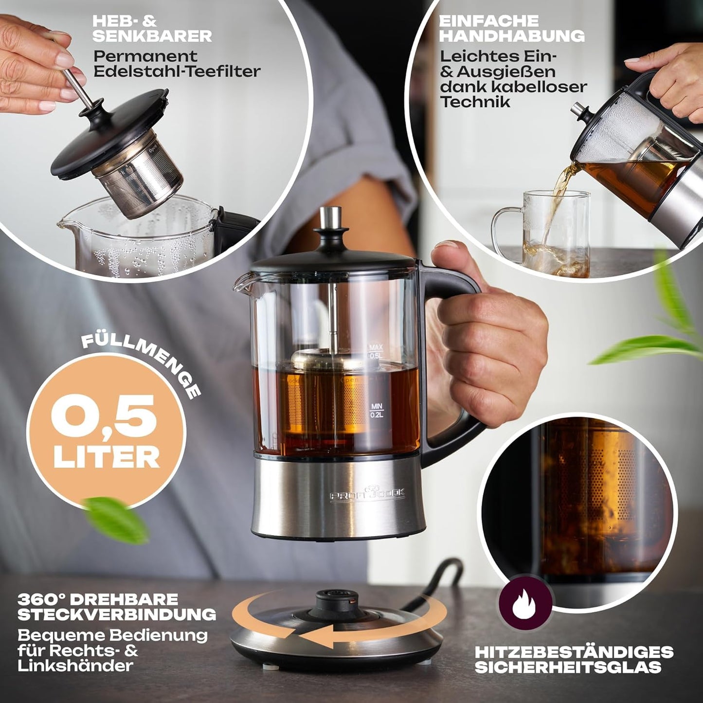 2in1 Wasserkocher & Teekocher PC TK 1166 mit Filter