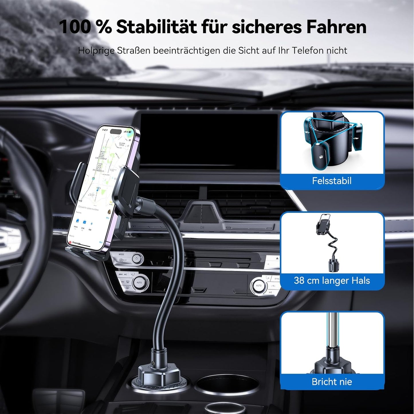 Handyhalterung für Lüftung & Getränkehalter, Schwarz