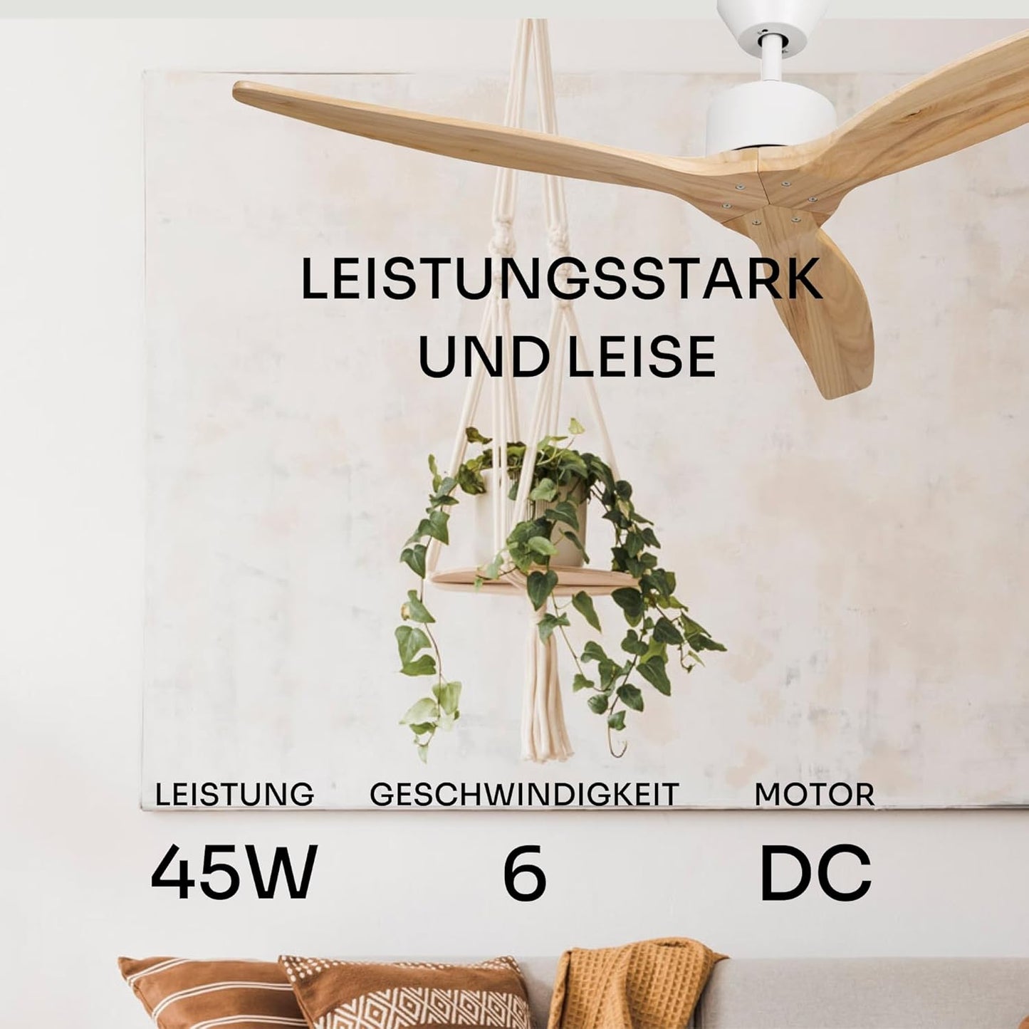 Deckenventilator mit Brizy-Fernbedienung, Hellbraun Ohne Licht