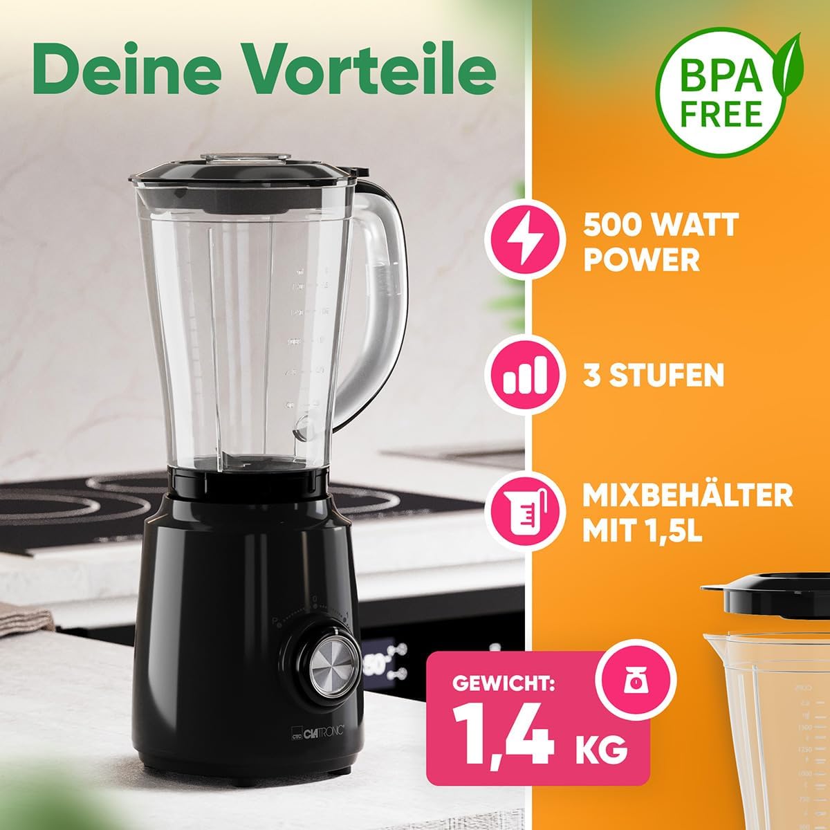 Standmixer mit Ice-Crush- und Turbo-Funktion