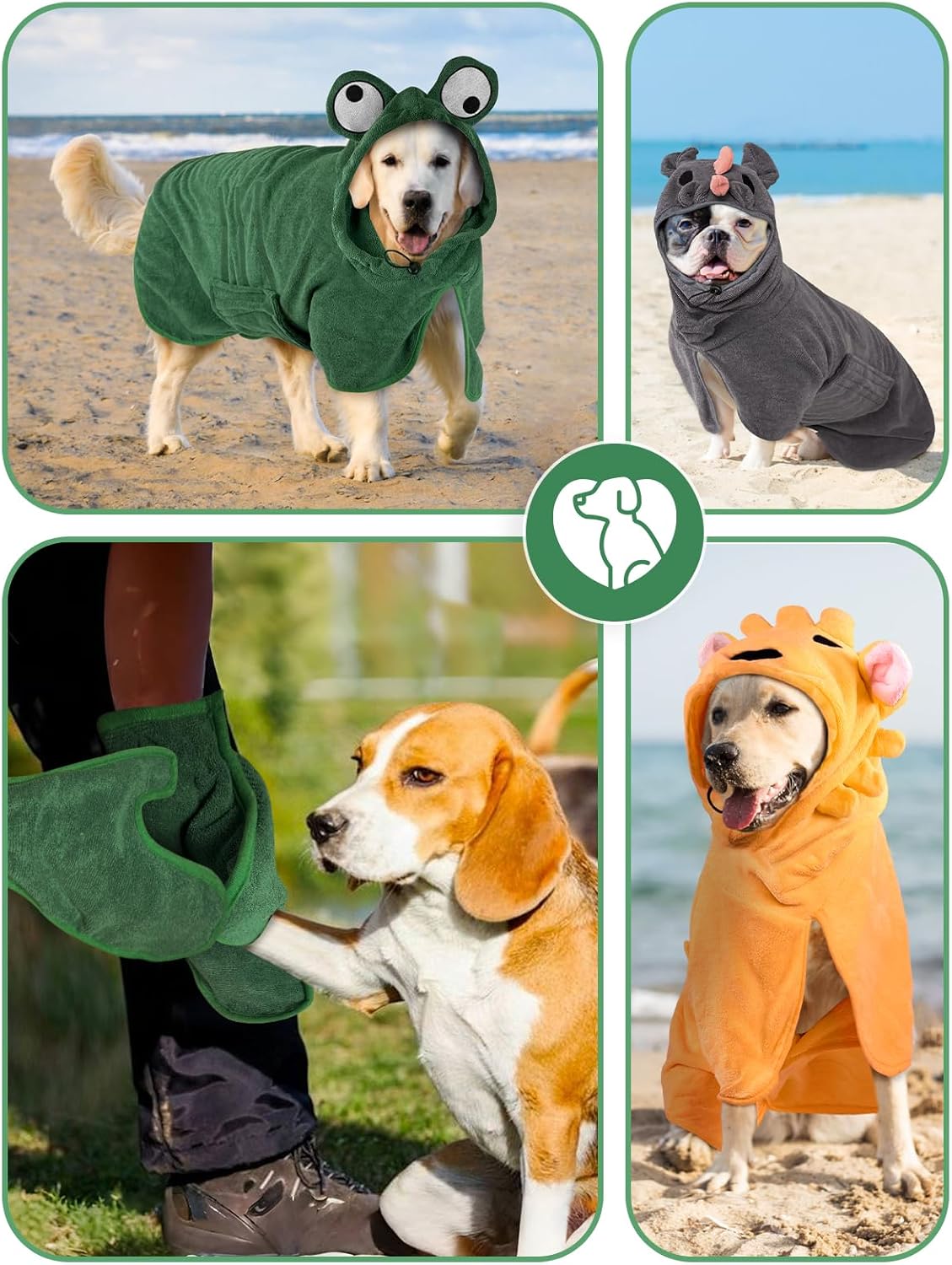 Hundebademantel aus Mikrofaser, schnell trocknend, XL Grüner Frosch