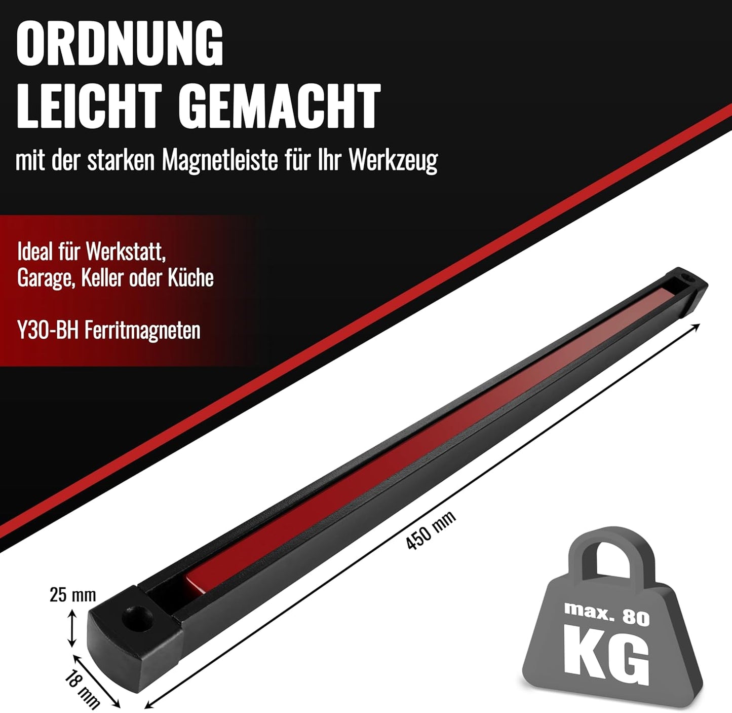 Werkzeug-Magnetleiste, 450*25*18mm (80 Kg)
