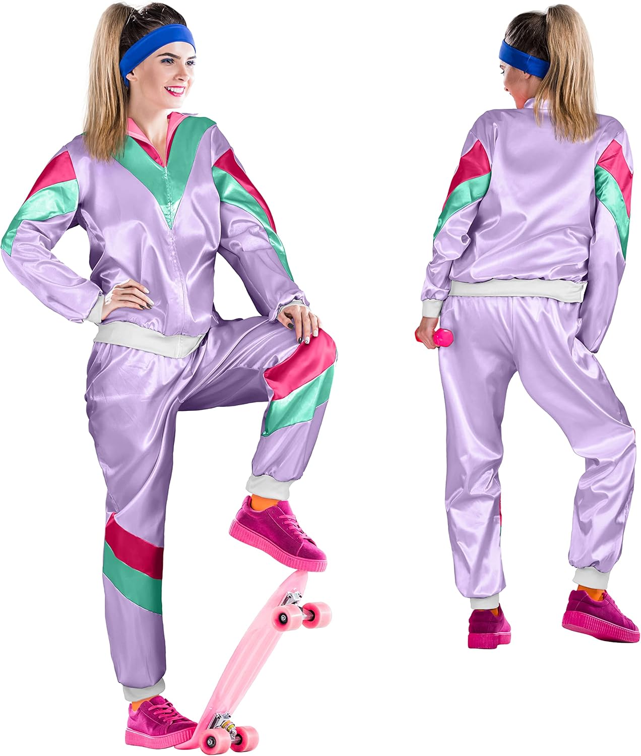Retro Trainingsanzug, S Lila I Grün I Pink