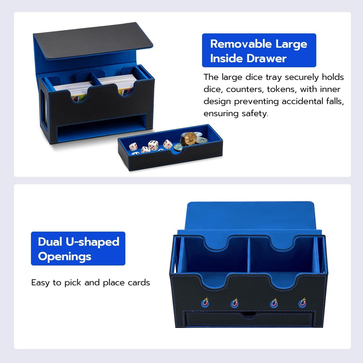 Kartendeckbox mit Schaufenster und Würfelfach, Black And Blue