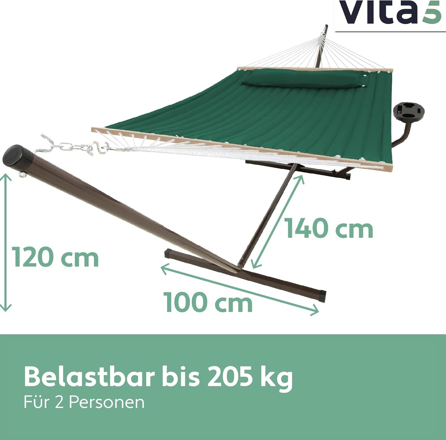 Hängematte mit Gestell und Ablage, Grün mit Tisch