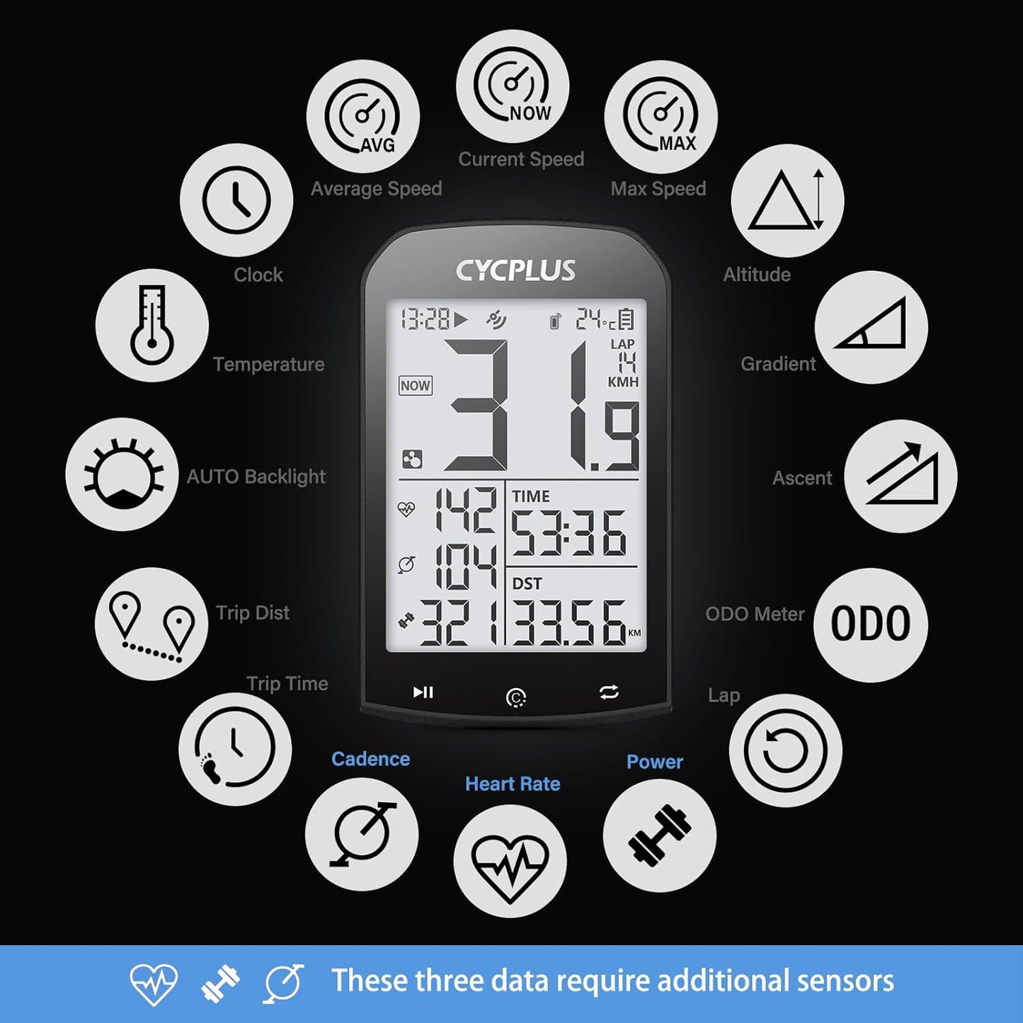 GPS Fahrradcomputer Kabellos mit ANT+ Bluetooth, M1