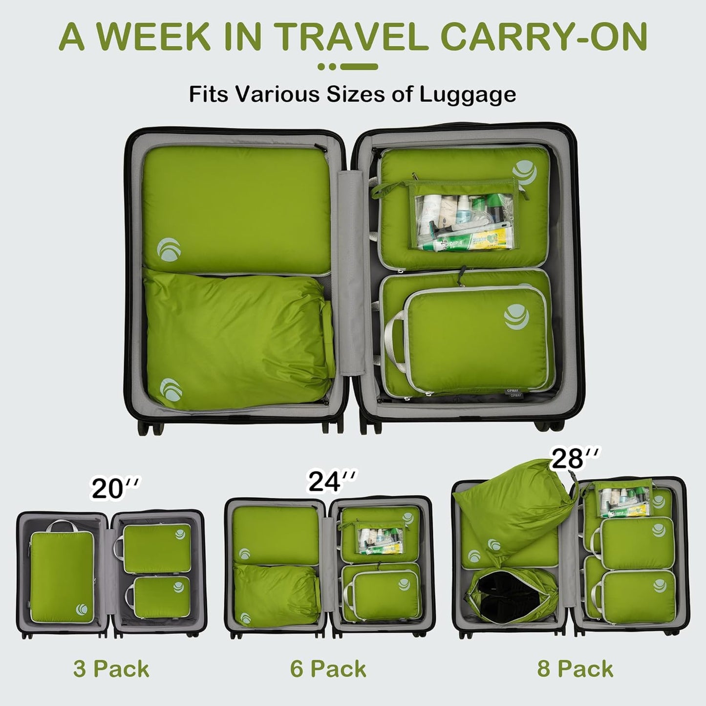 Kompressions-Packing-Cubes Set, 6PCS Grün