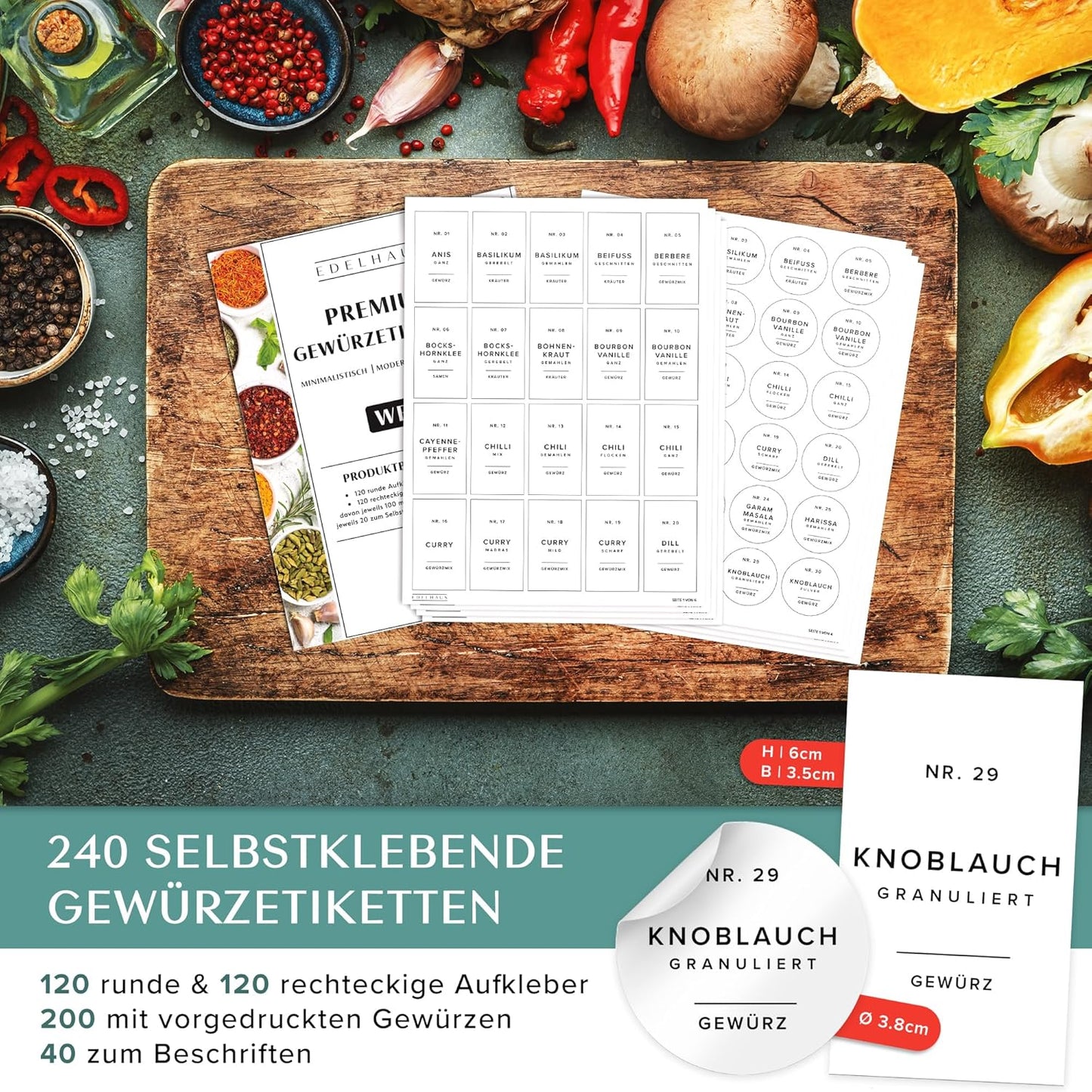 ‎EH-SJB-WH Gewürzgläser-Set, Bambus Hell