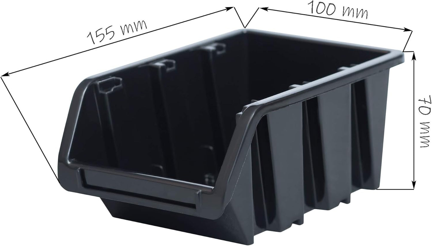 Wandregal mit Stapelboxen und Werkzeugwand, Schwarz +