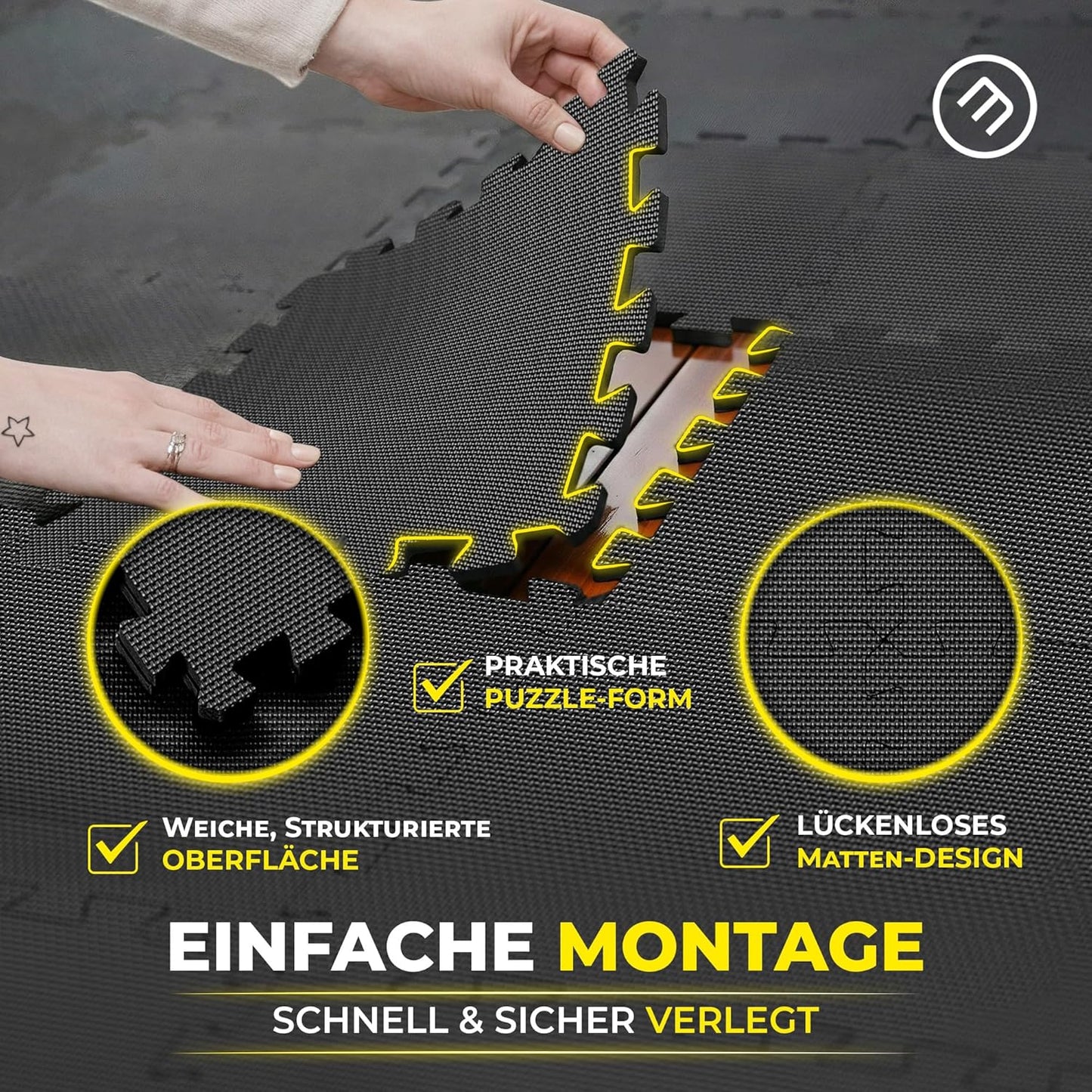 18-teiliges Bodenschutzmatten-Set für Fitness und Gymnastik, Anthracite | 1-side Antislipx | 18 Matten | 1,67 M² 32L x 32B x 1D cm