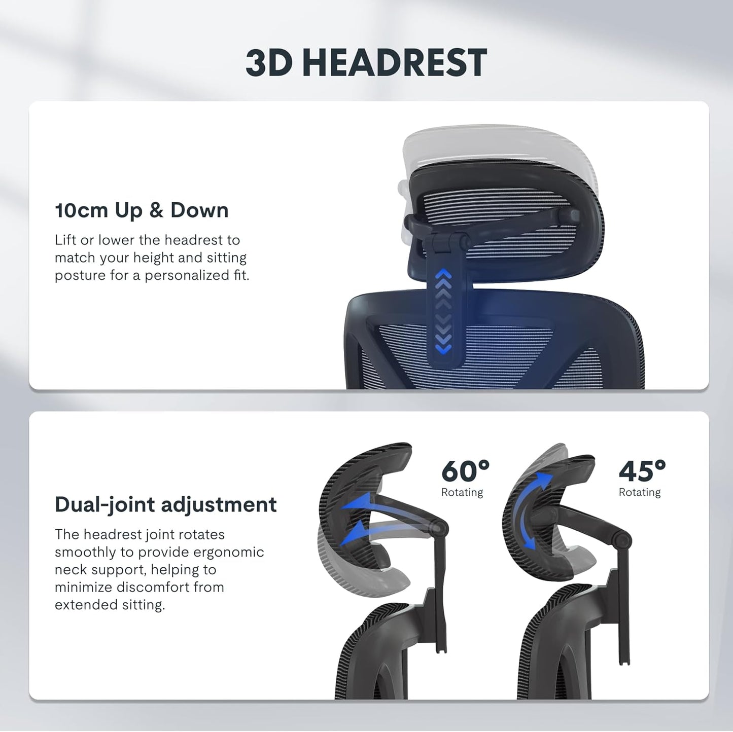 Ergonomischer Bürostuhl mit Fussstütze und 3D-Funktionen, Grau(mit Fussstütze) Lite