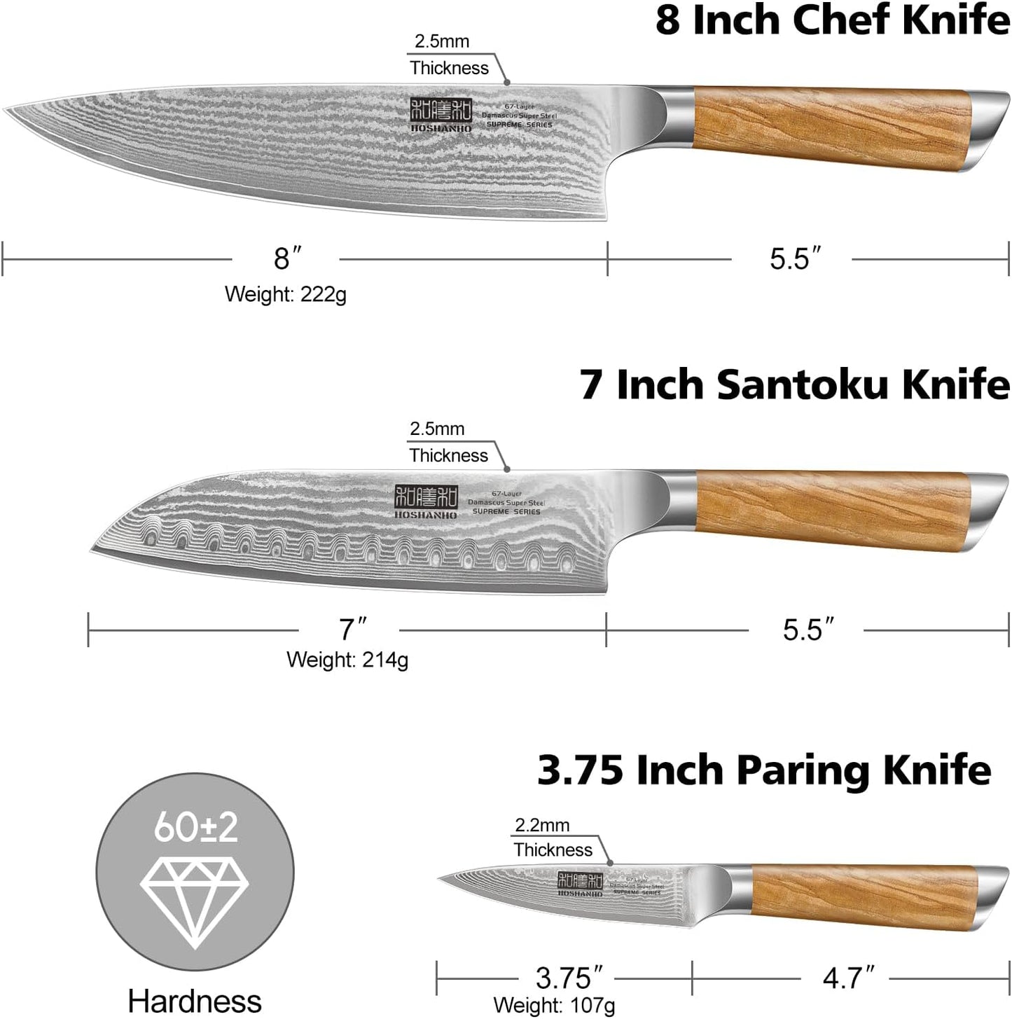 3-teiliges Messerset, 3-teiliges Kochmesser Set