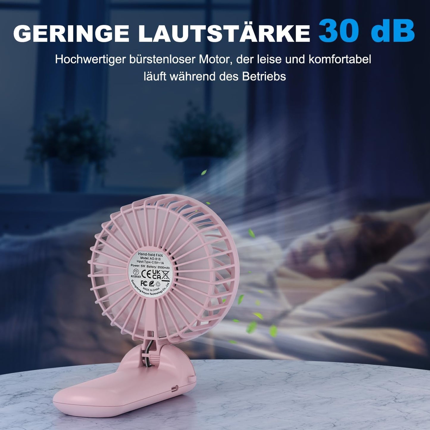 Faltbarer Mini-USB-Handventilator, leise und wiederaufladbar, Grün