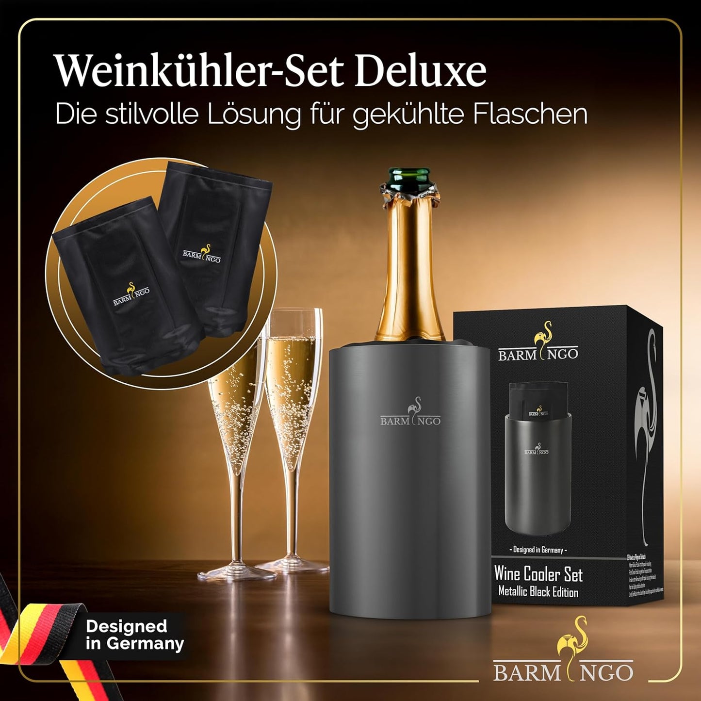 Flaschenkühler mit Kühlakkus, Metallic-schwarz