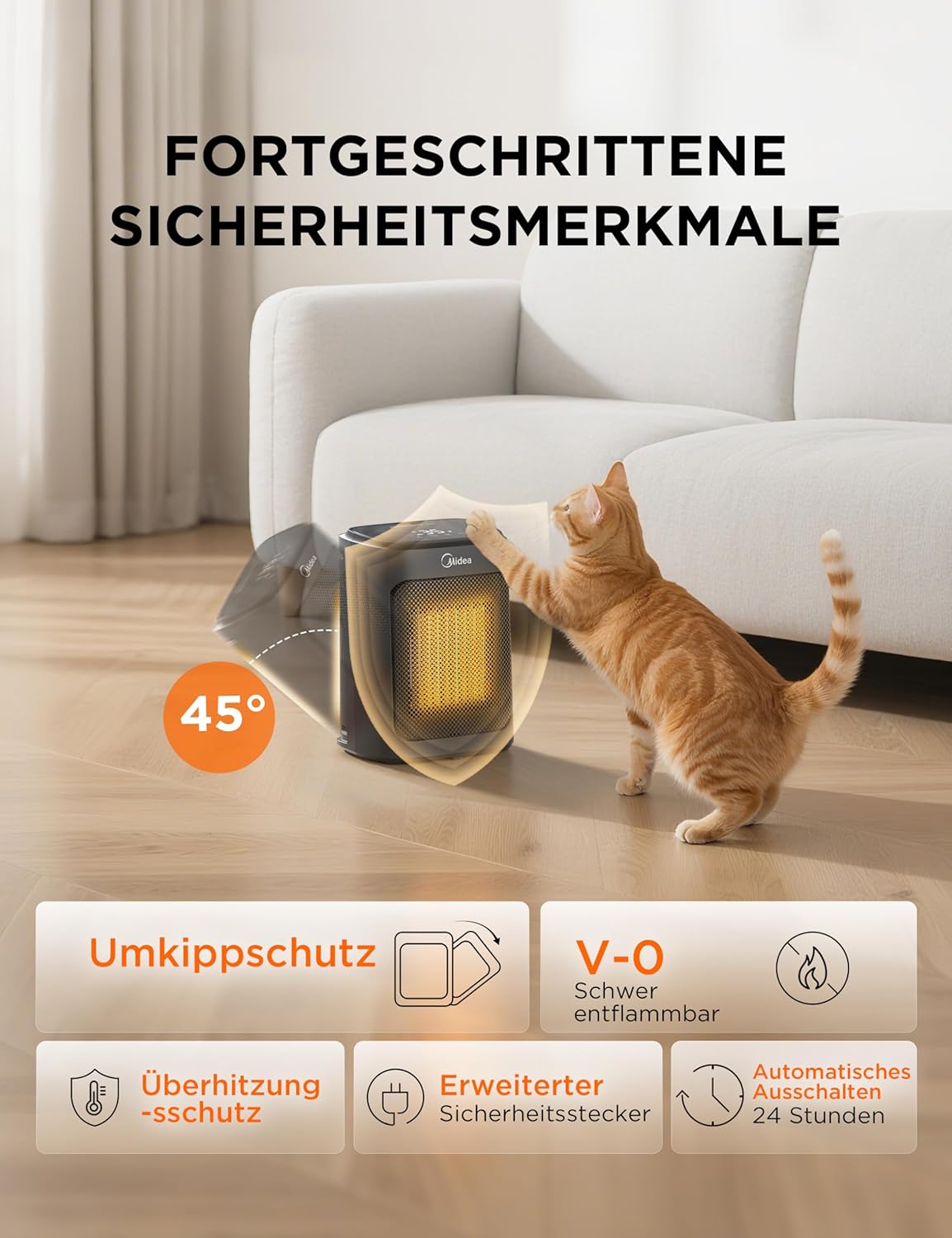 Heizlüfter mit Thermostat & Timer, Schwarz 22CM