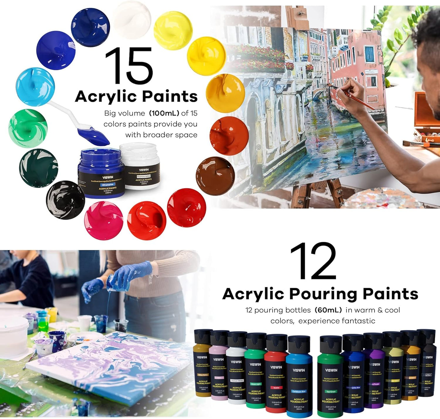 Acrylfarben-Set mit Kofferstaffelei, Deluxe kit with french easel