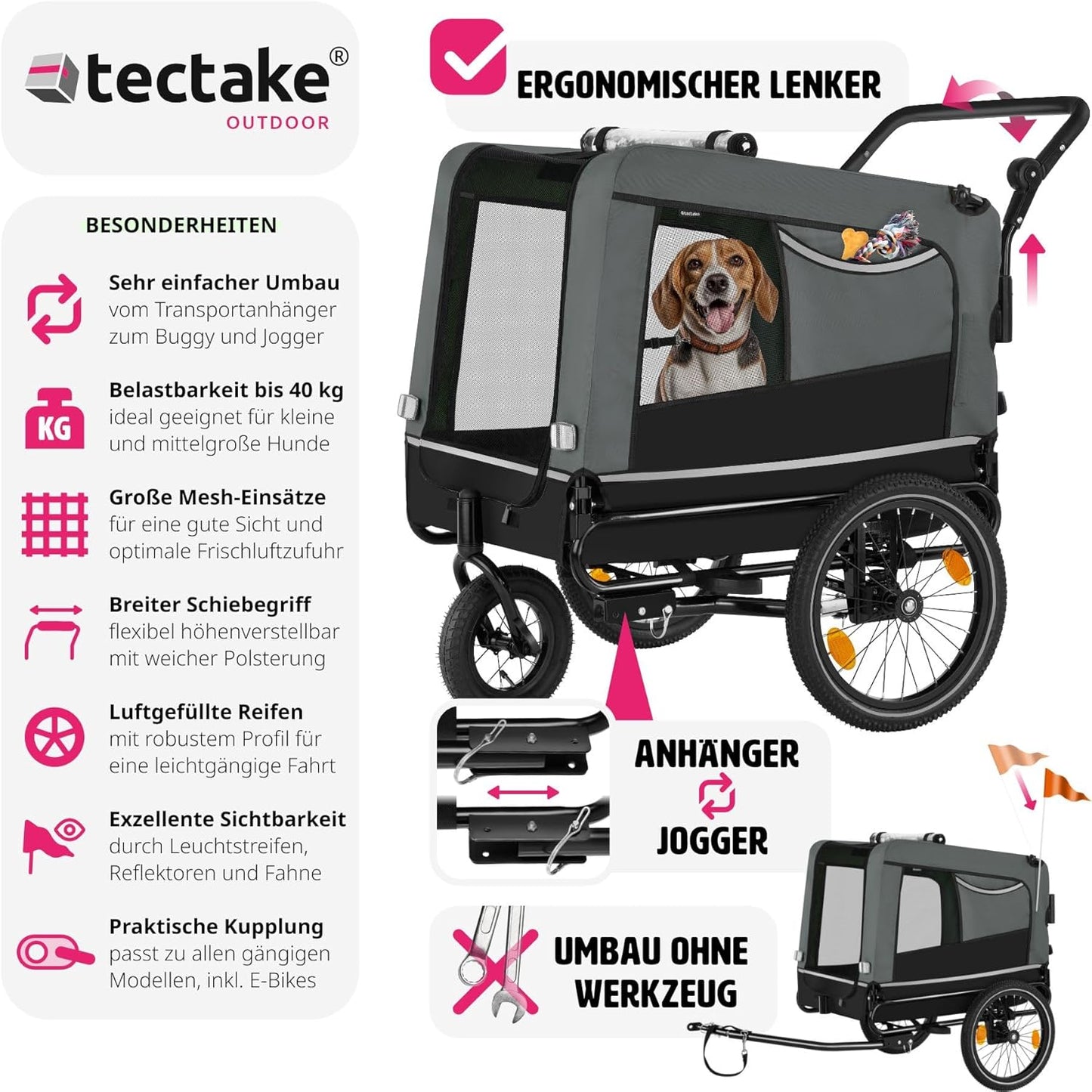 Veloanhänger für Hunde, Grau