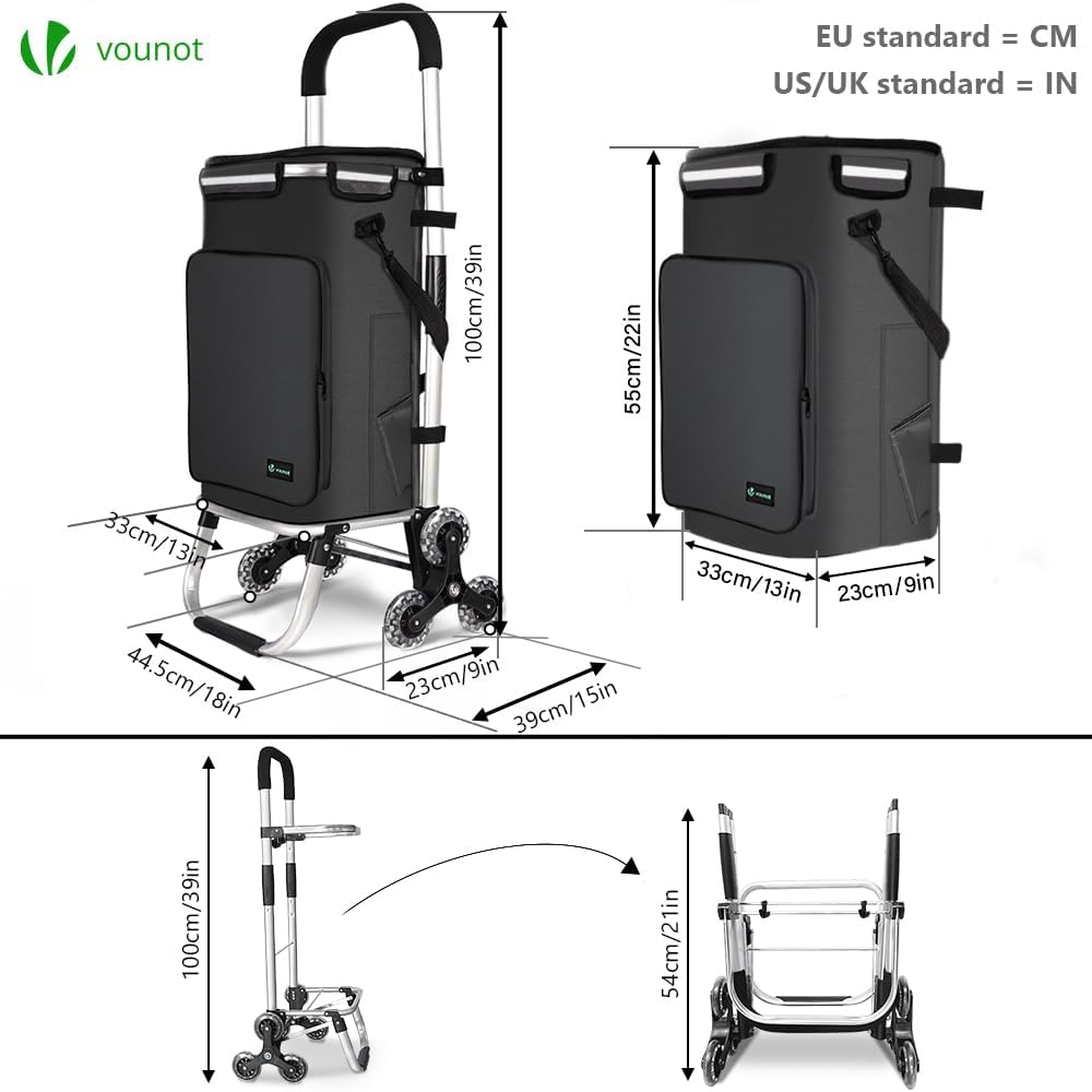 Einkaufstrolley mit Treppensteiger, 60L Schwarz