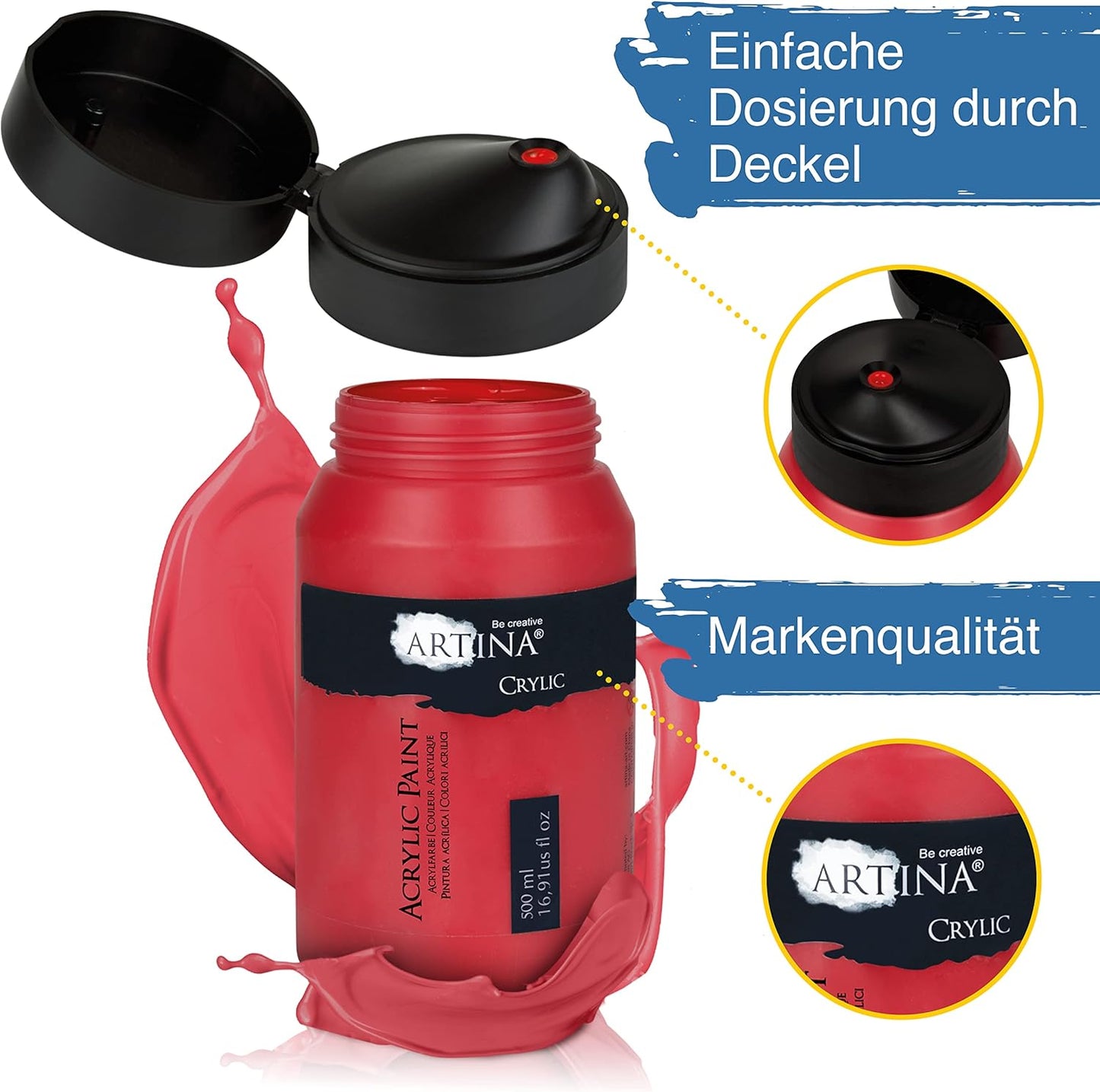 6er-Set Acrylfarben, schnelltrocknend, wasserfest, 500 ml (6er Pack) mehrfarbig