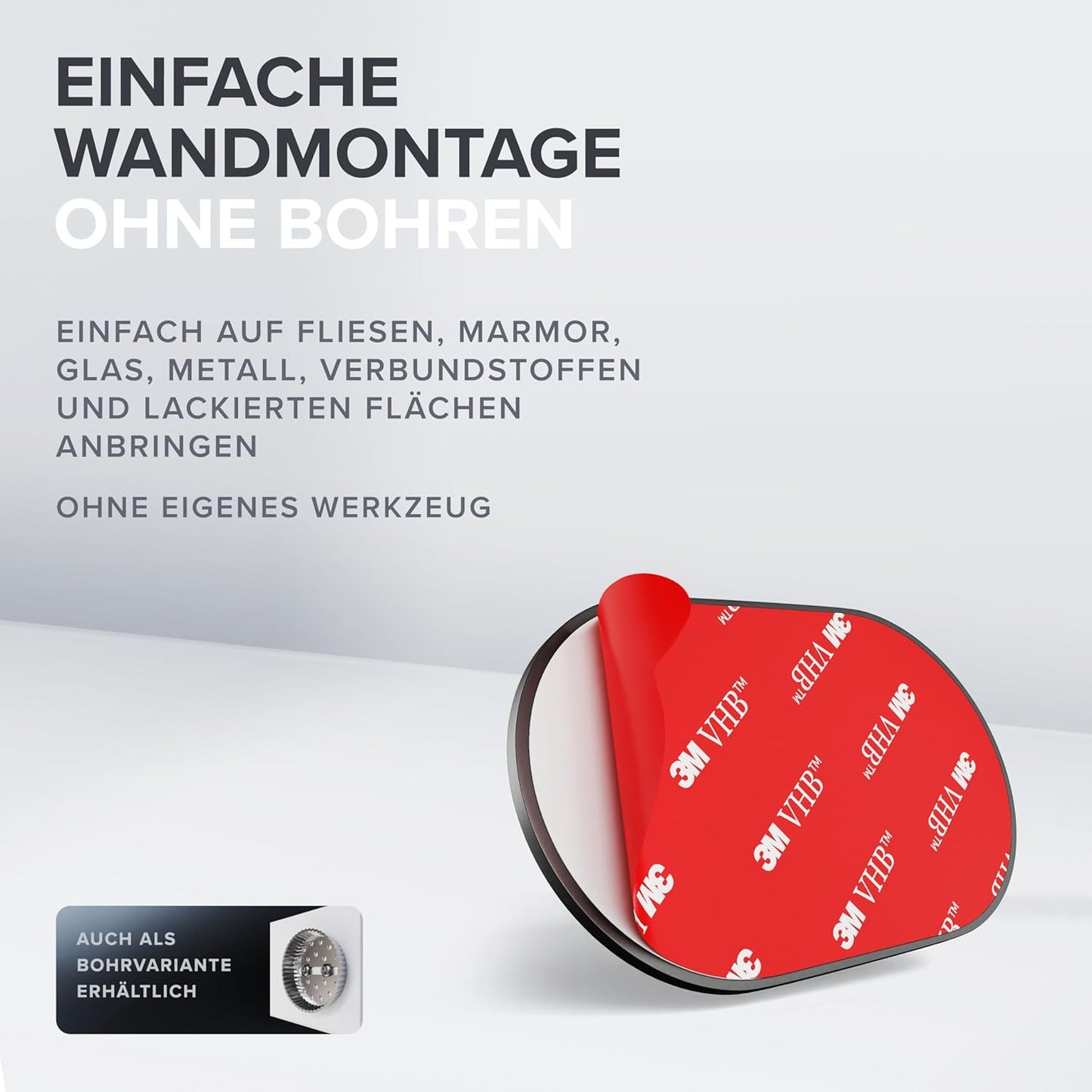 Kosmetik-Wandspiegel Ringstind mit Licht & 5-fach Vergrösserung, Gunmetal - Ohne Bohren Zum Kleben