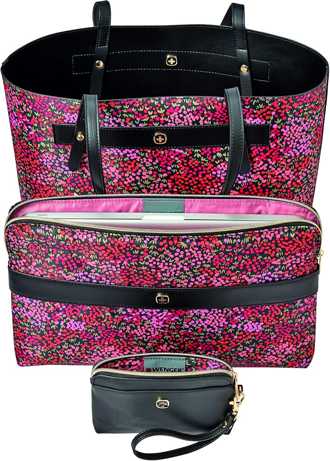 MarieSol 4-in-1 doppelseitige Tragetasche mit Laptop-Hülle, MarieSol Schwarz/ Blumenmuster
