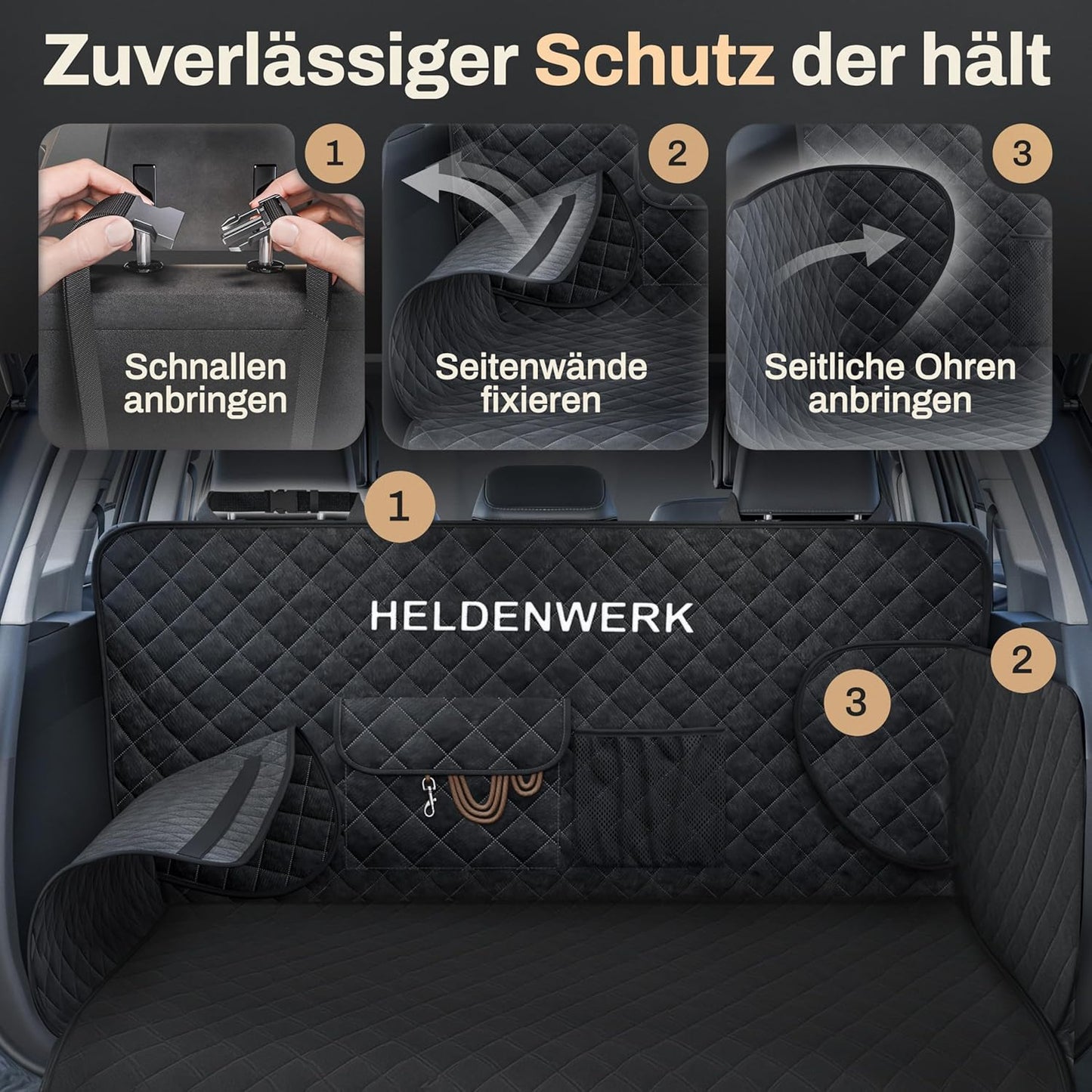 Wasserdichter Kofferraumschutz, Schwarz Premium (Gesteppt)