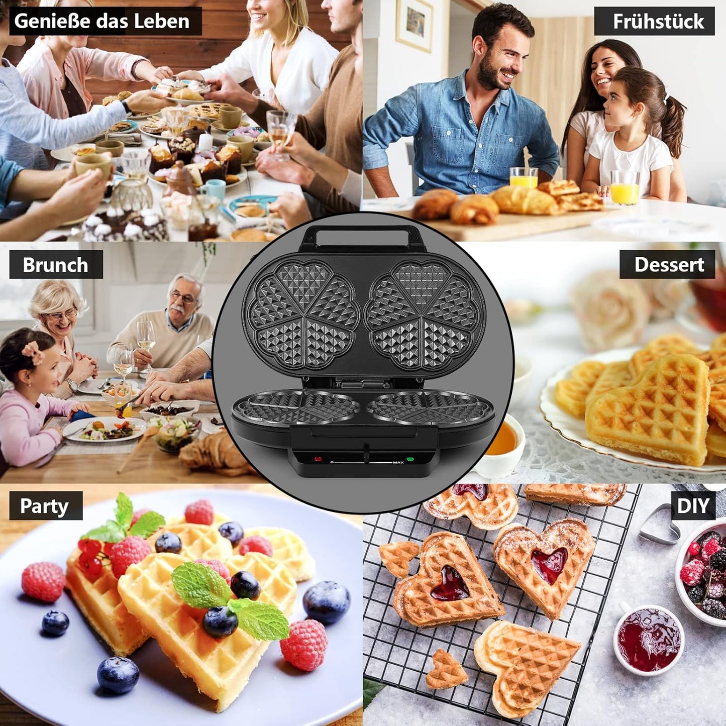 Doppeltes Herzform-Waffeleisen SW-2122M mit Temperaturregelung