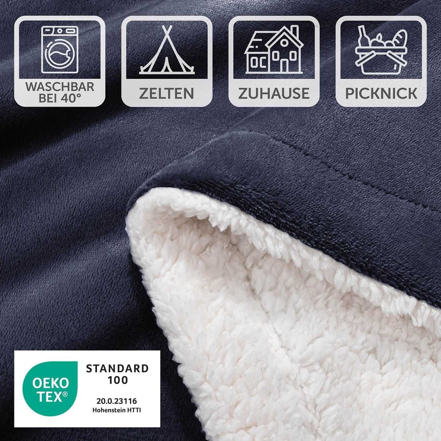 Sherpa Kuscheldecke, 150 x 200 cm, Dark Ocean Blue - Blau