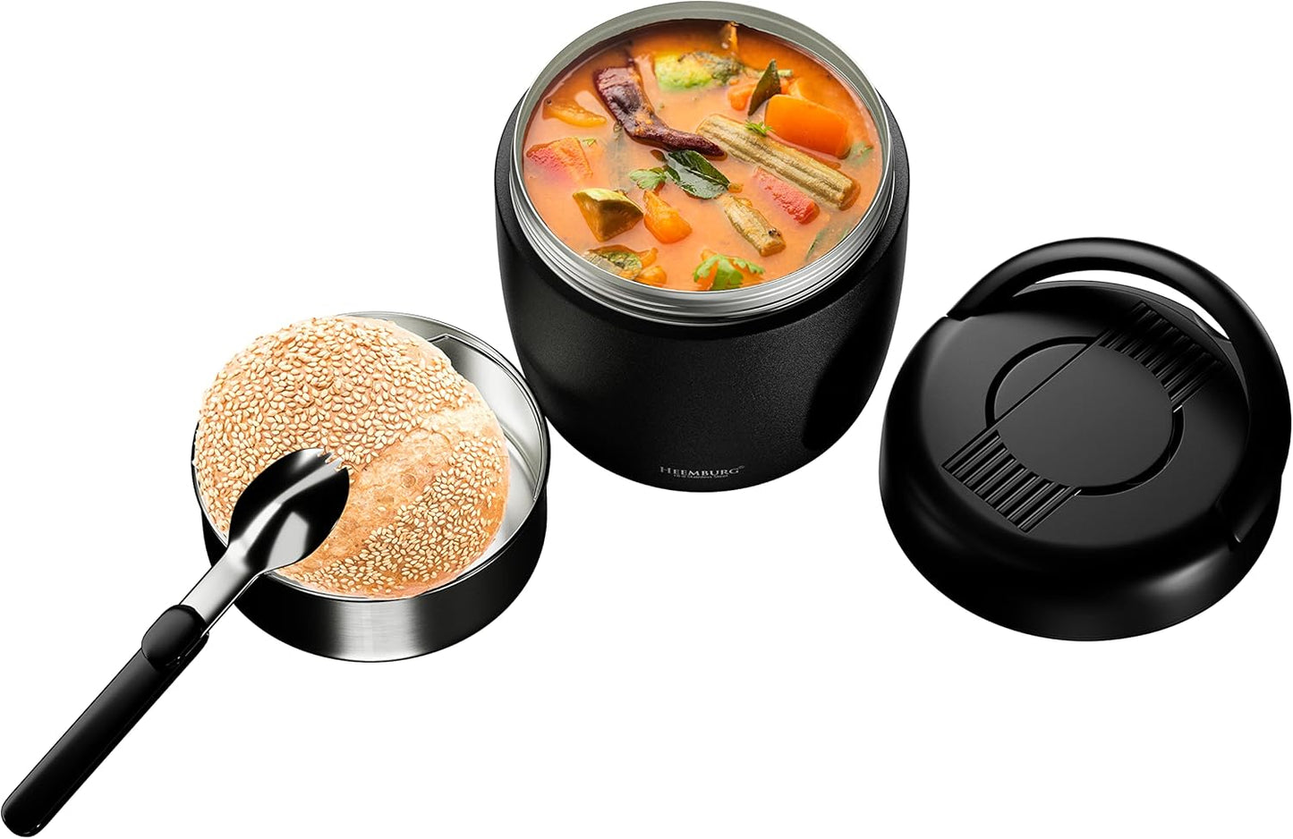 Thermobehälter für Essen, isolierte Lunchbox 1L, Schwarz 970 ml