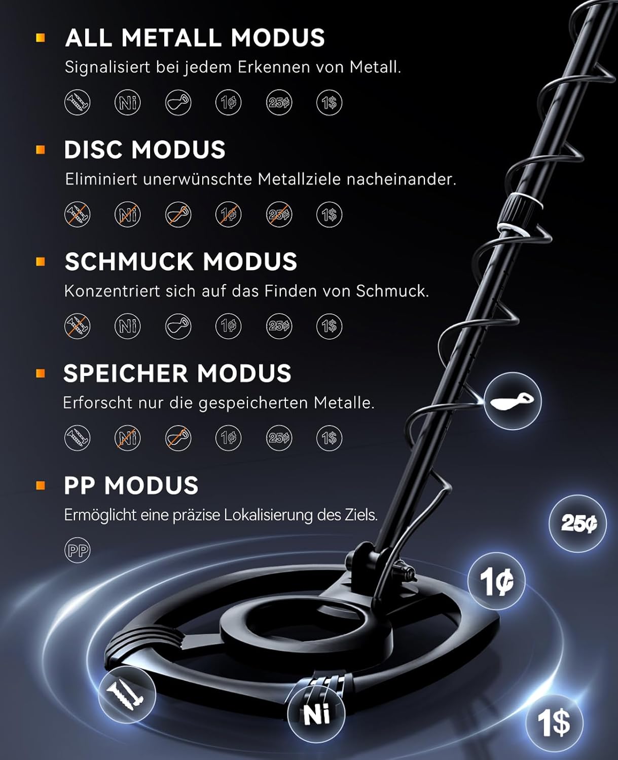 Metalldetektor mit Pinpointer & HD-LCD Display, OTMD14