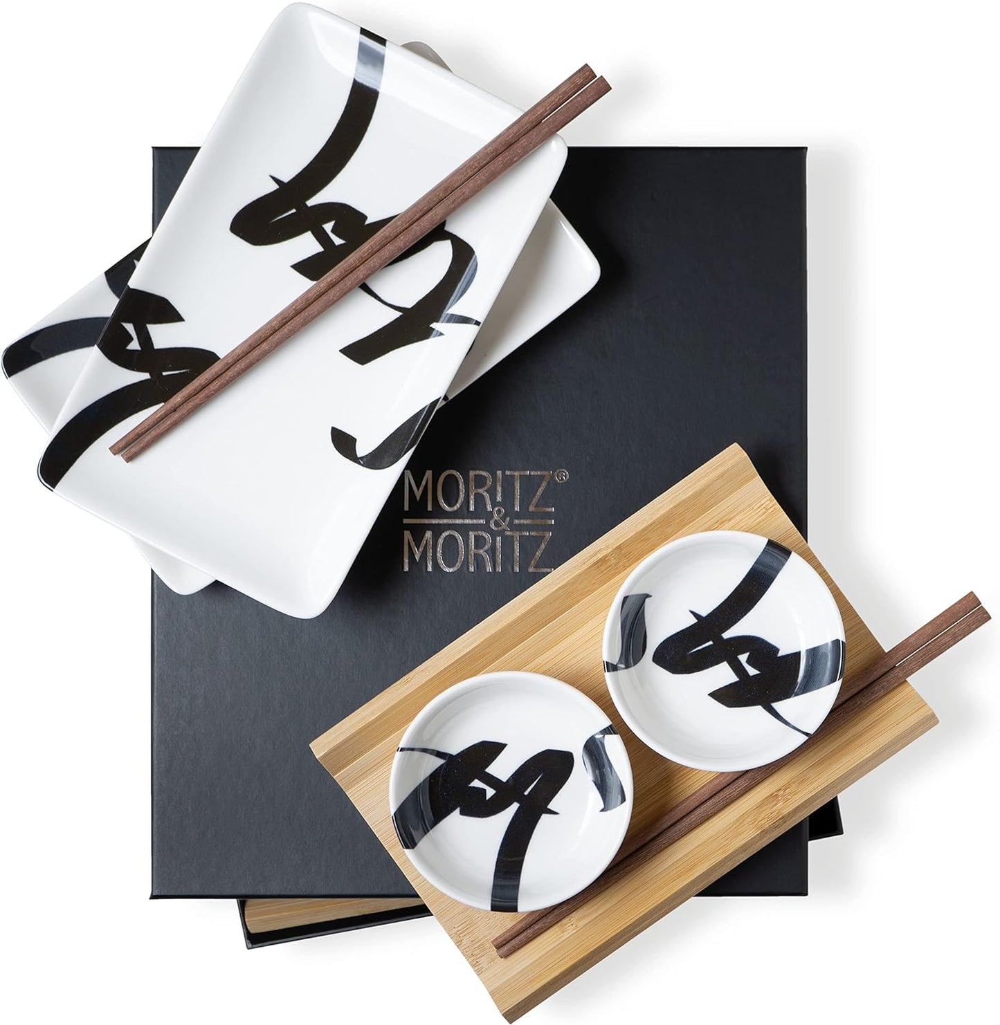Sushi Geschirr Set, Pinselschrift Schwarz