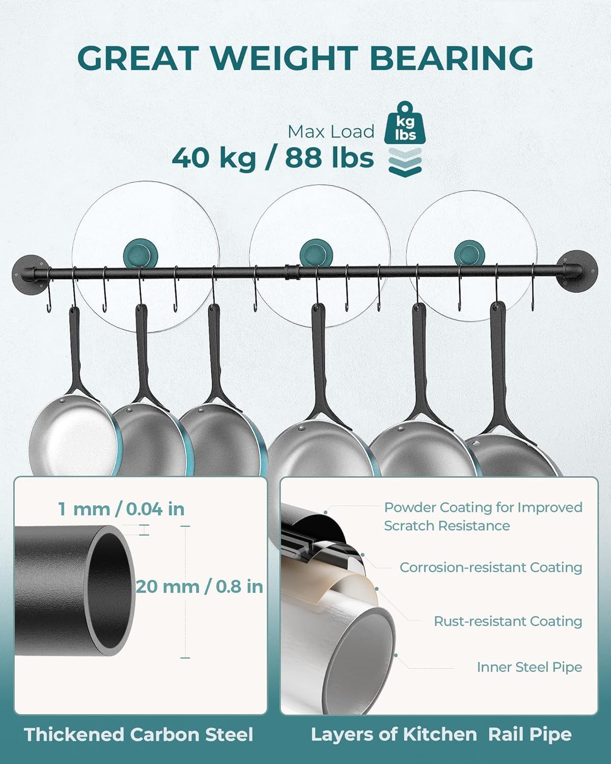 Küchen-Hängeleiste für Töpfe und Küchen-Utensilien, Schwarz