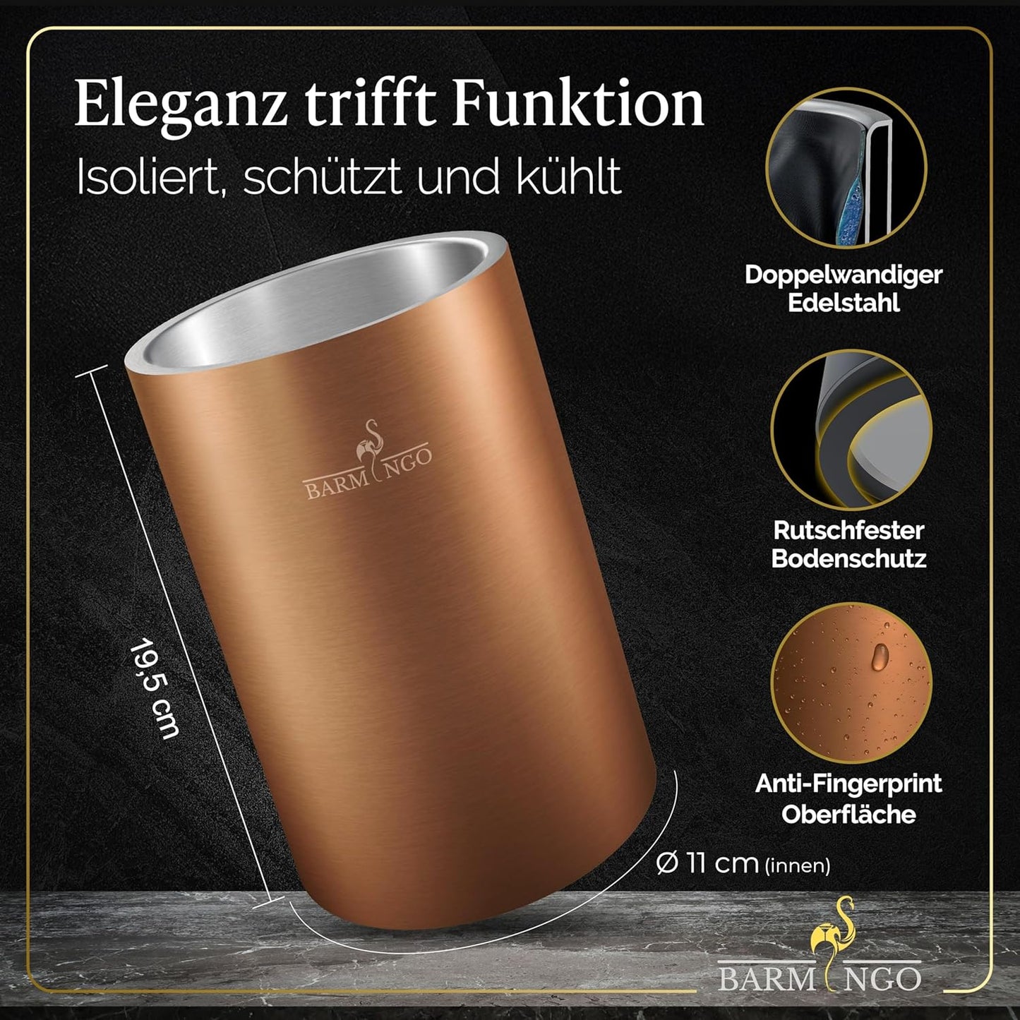 Doppelwandiger Weinkühler mit Kühlmanschetten, Kupfer