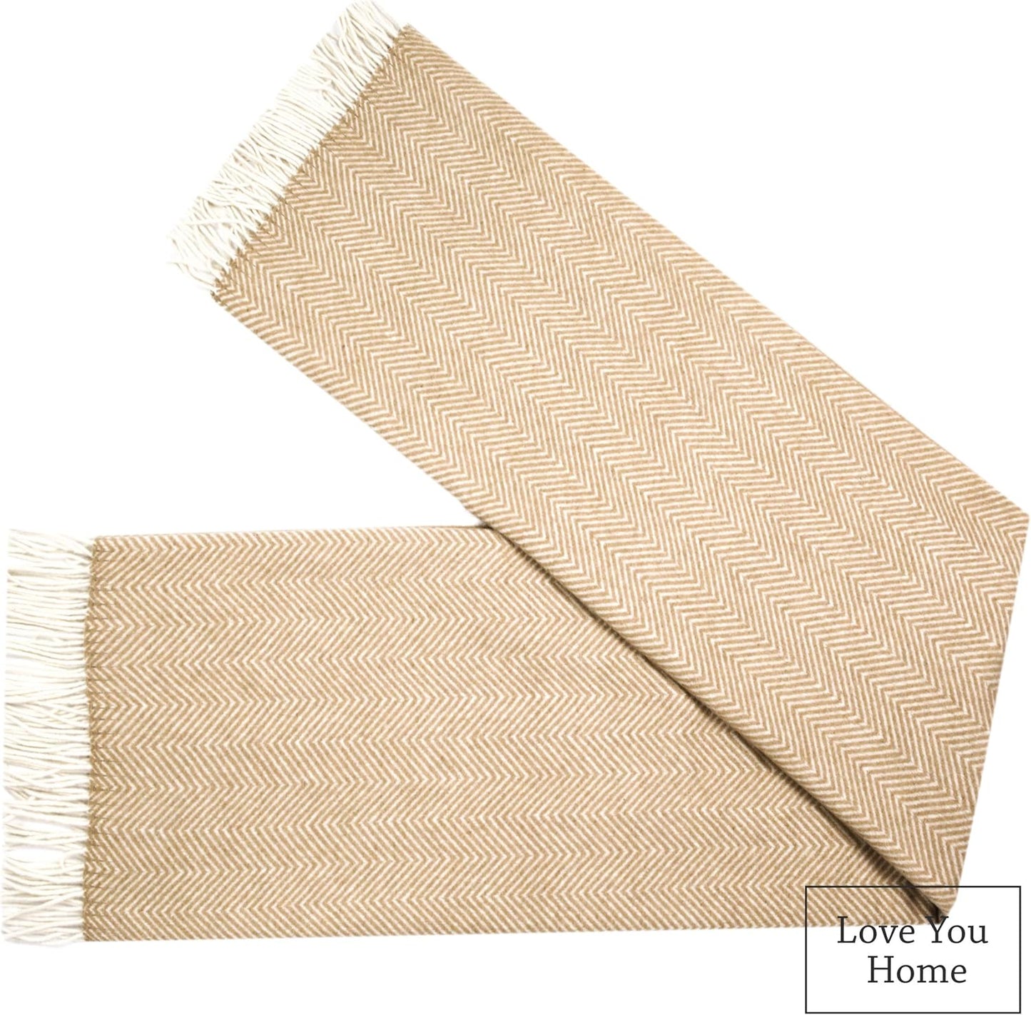 Kuscheldecke (140x200 cm), Beige mit Weiss Chevron