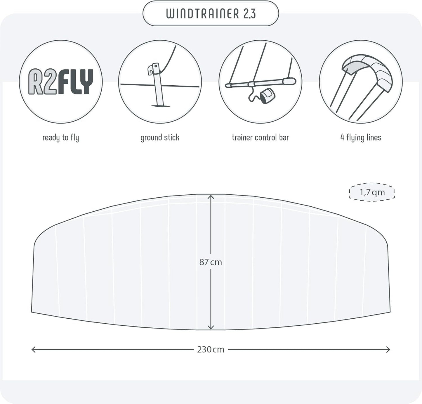 Trainer-Kite Windtrainer mit Bar, Lagoonblue 230.0 Zentimeter