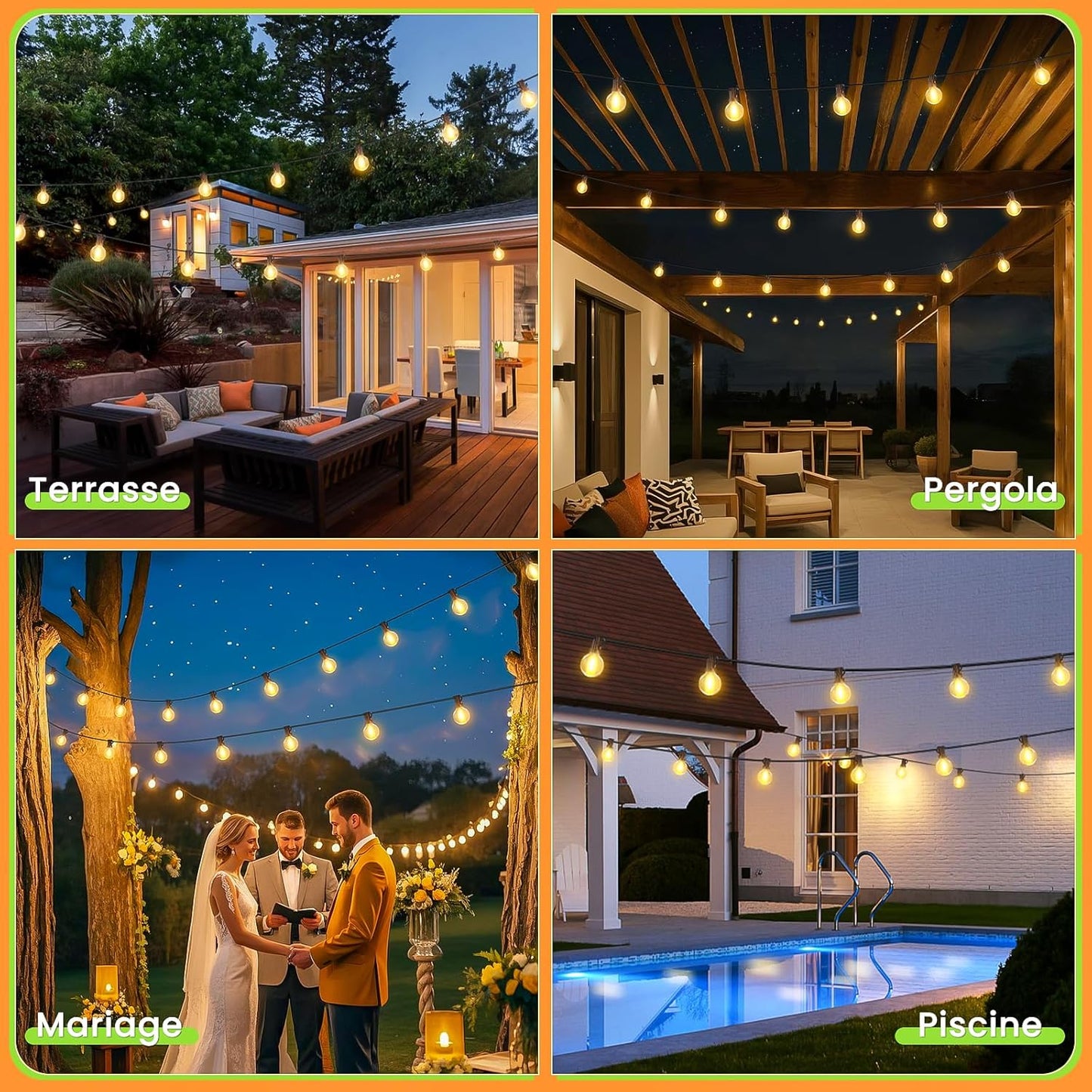 Solar LED Lichterkette mit 55+2 G40 Glühbirnen, 45 m Solar