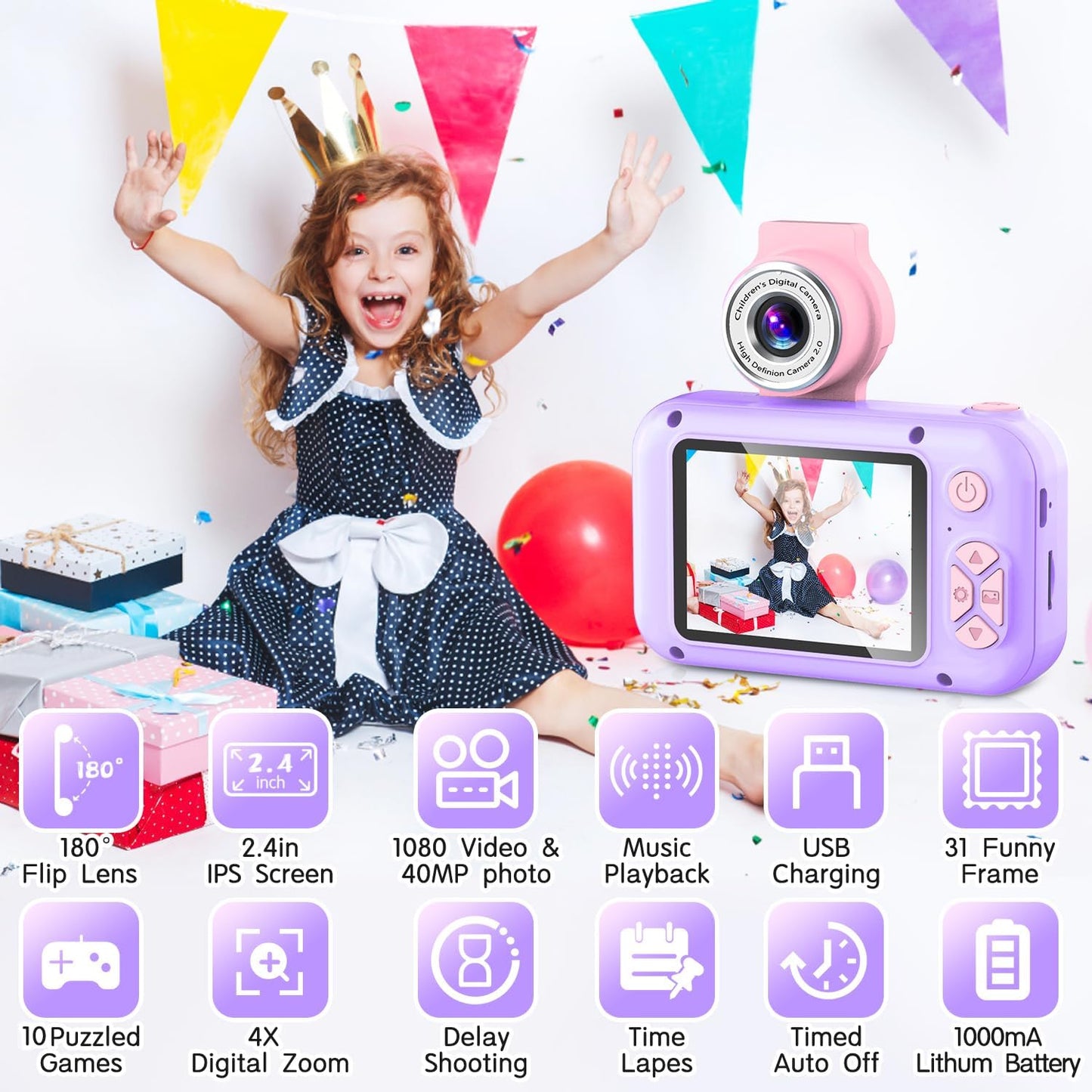 Digitalkamera für Kinder, Violett
