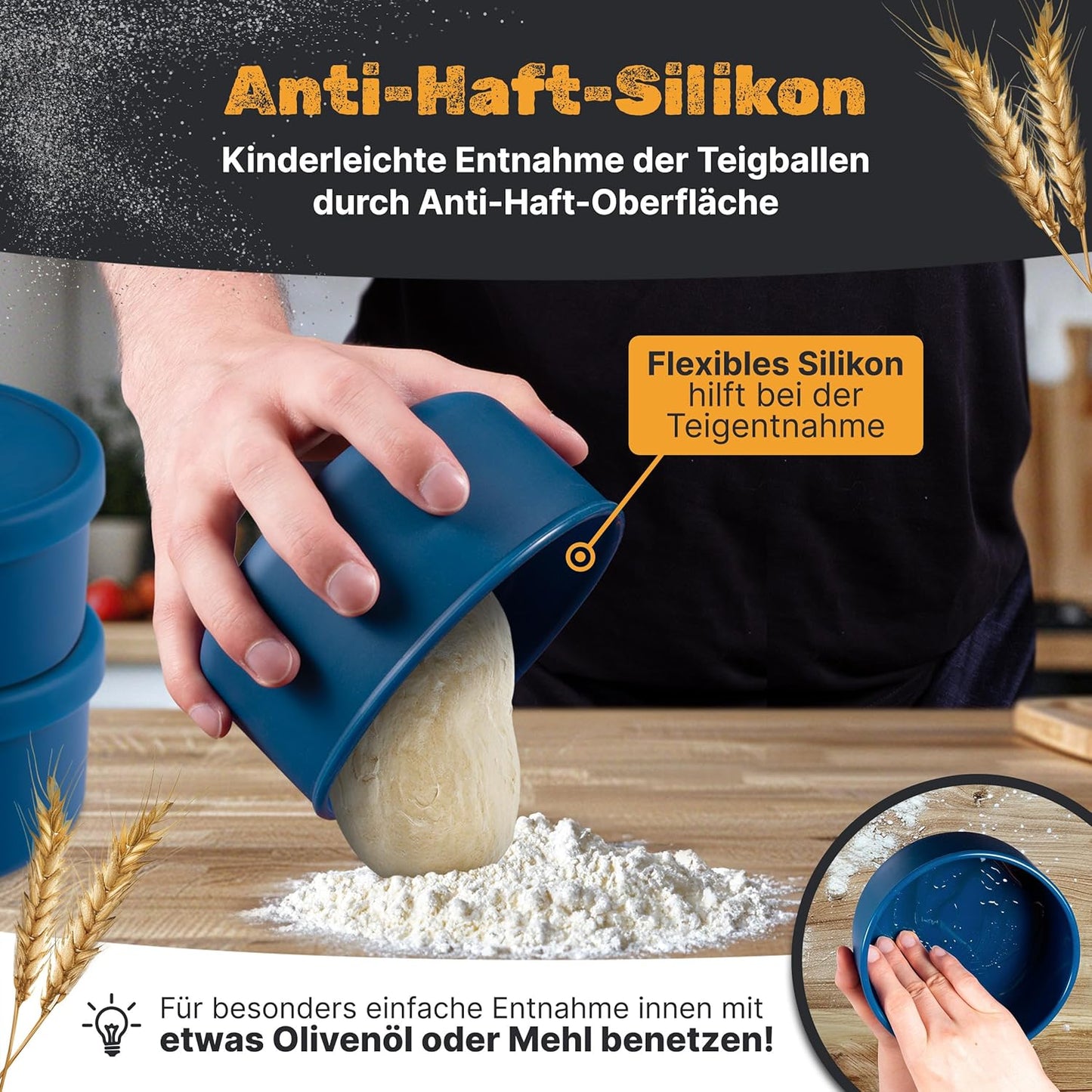 2er-Set Pizzaballenbox mit Deckel, 2 Stück blau