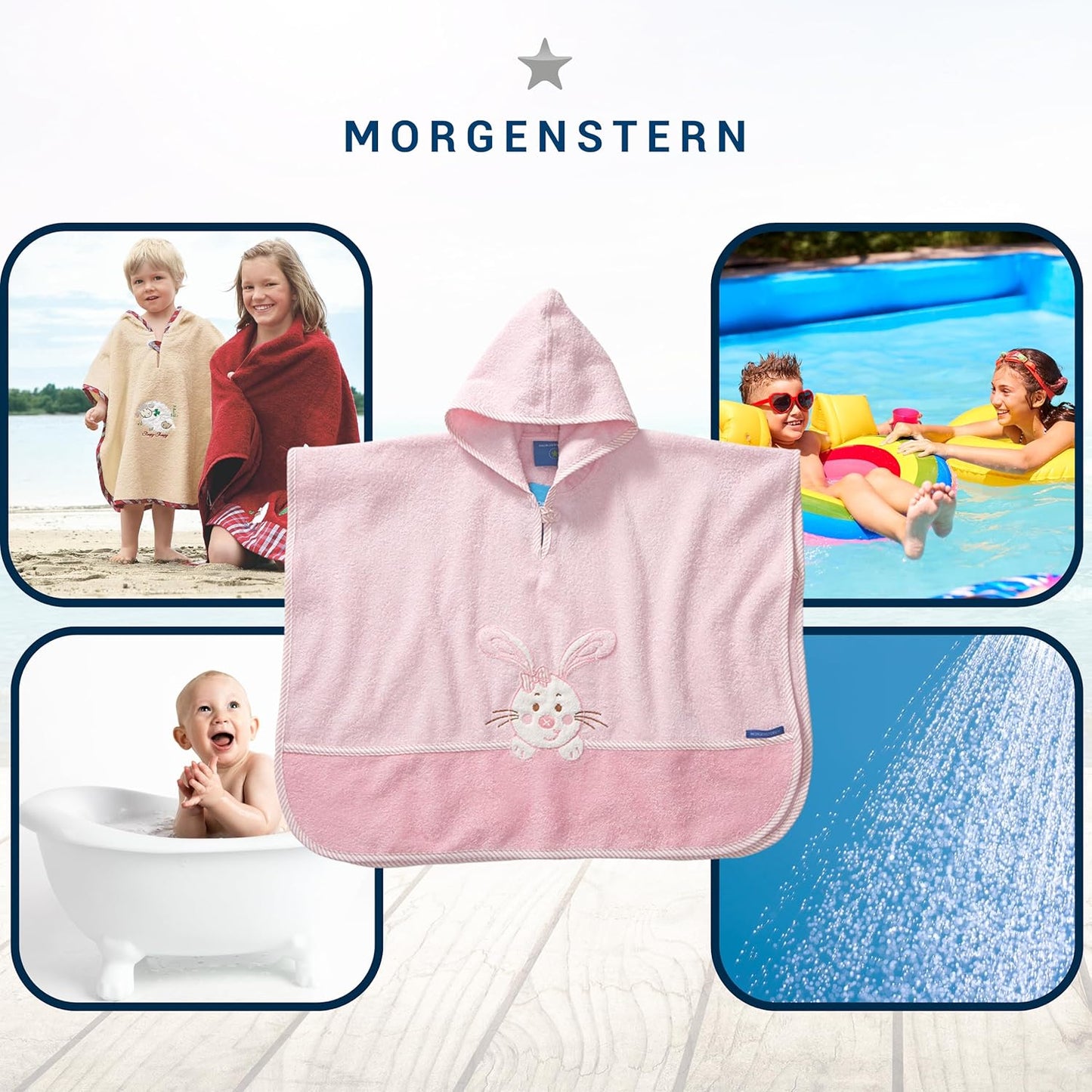 Badeponcho mit Kapuze für Kinder, 1-3 Jahre Rosa