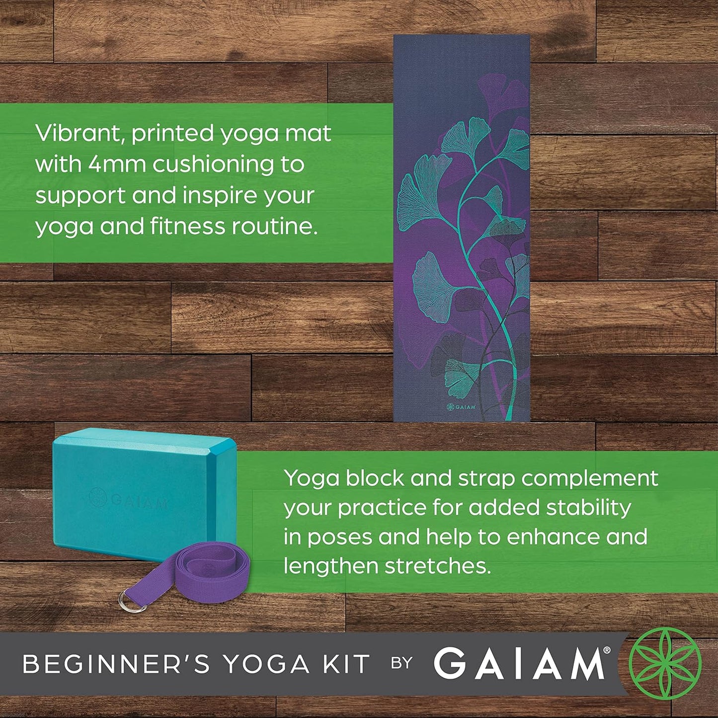 Yoga Starter-Kit Matte, Block, Gurt, Lily Shadows 1 Block-Set