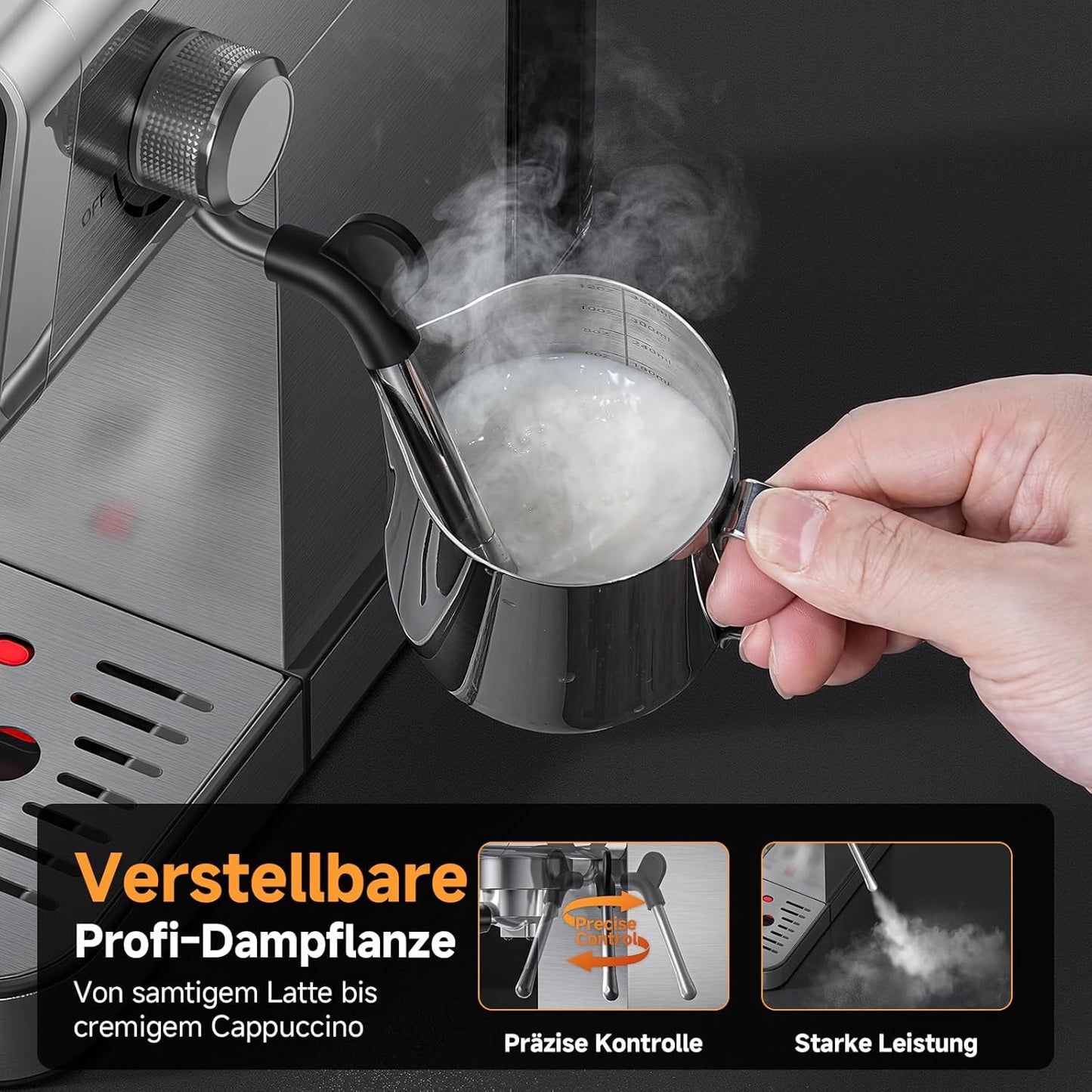 Siebträgermaschine mit LED-Touchscreen, 1.2L Black