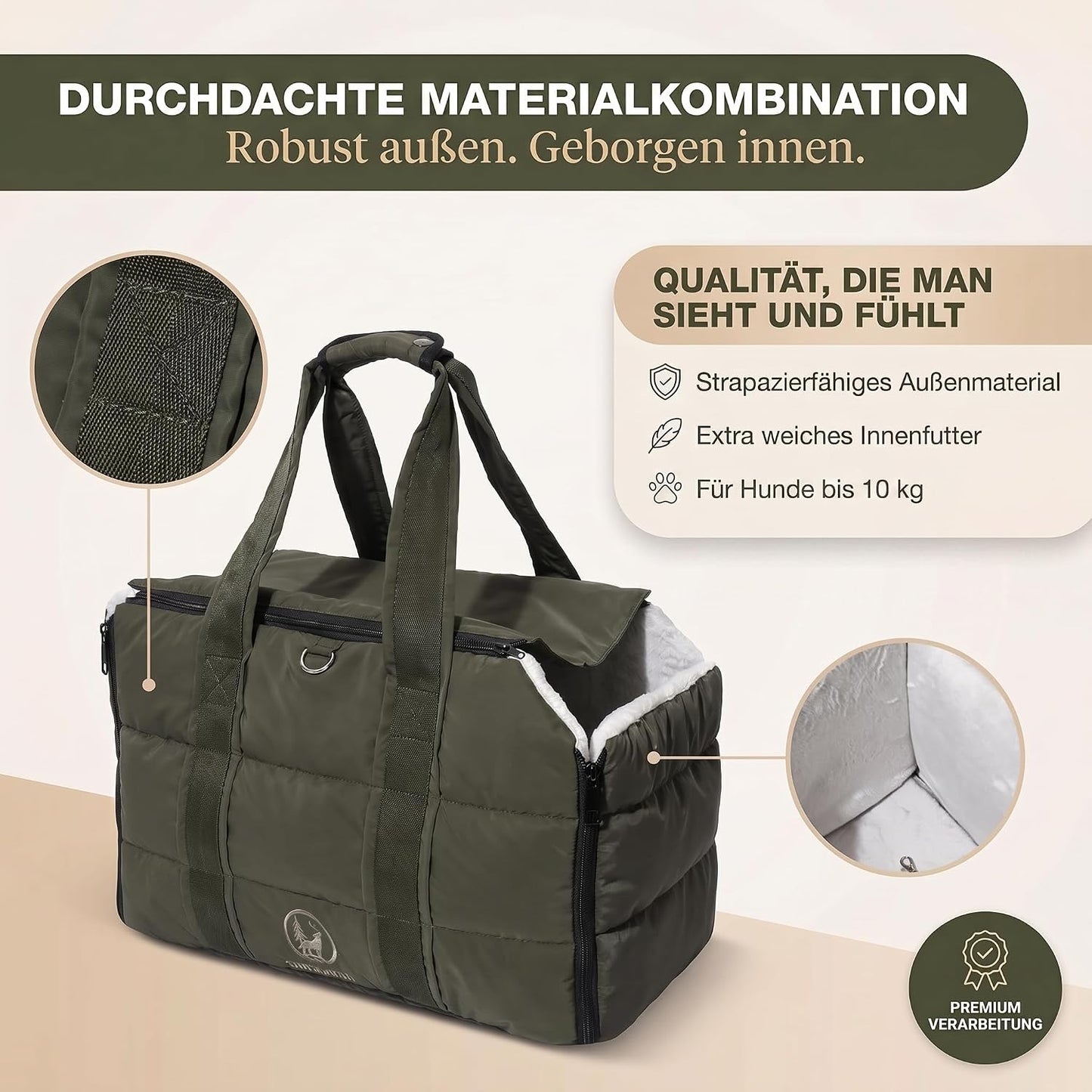 2-in-1 Hundetasche und Reisedecke, Olive Green