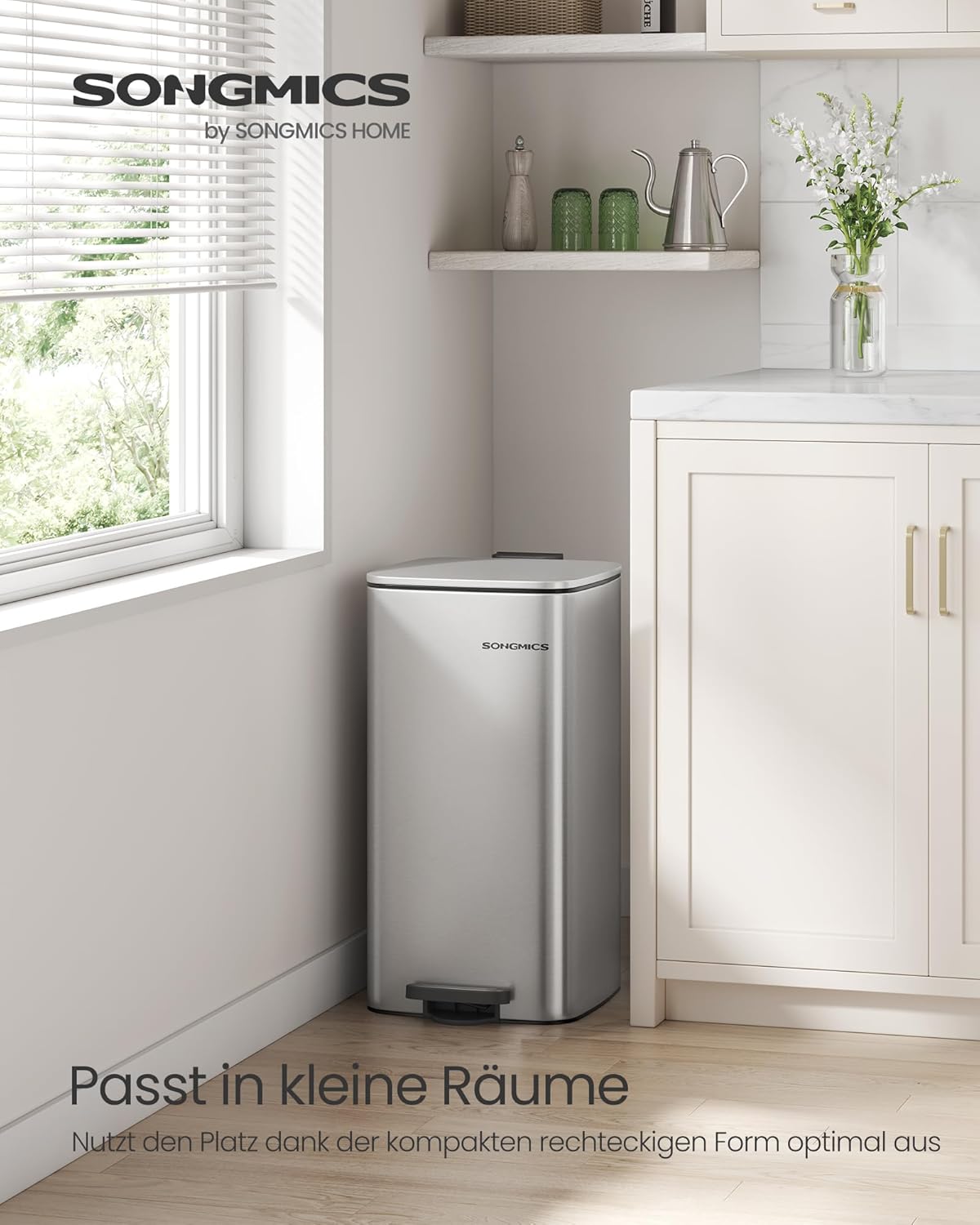 Tretmülleimer mit Softclose, metallicsilber 30 L