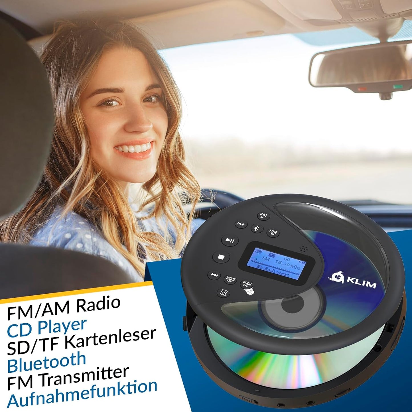 Tragbarer CD-Player mit Bluetooth, Schwarz