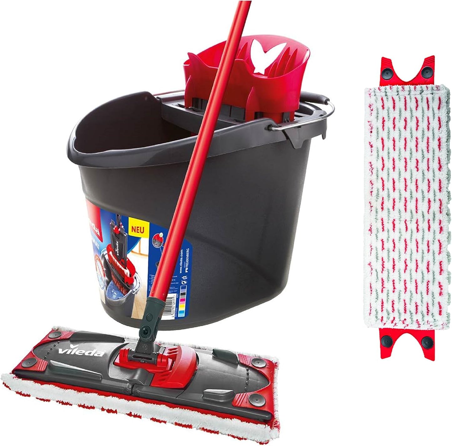 Ultramax 2in1 Bodenwischer Komplett-Set, Ultramax Set + 1 extra Mikrofaser Bezug Standard Grau