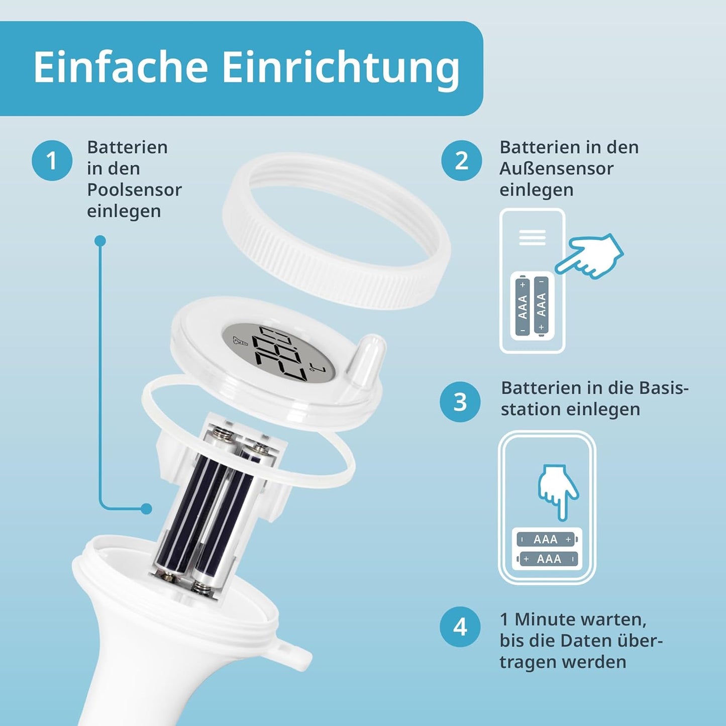 Schwimmendes Poolthermometer mit Funksensor, Weiss