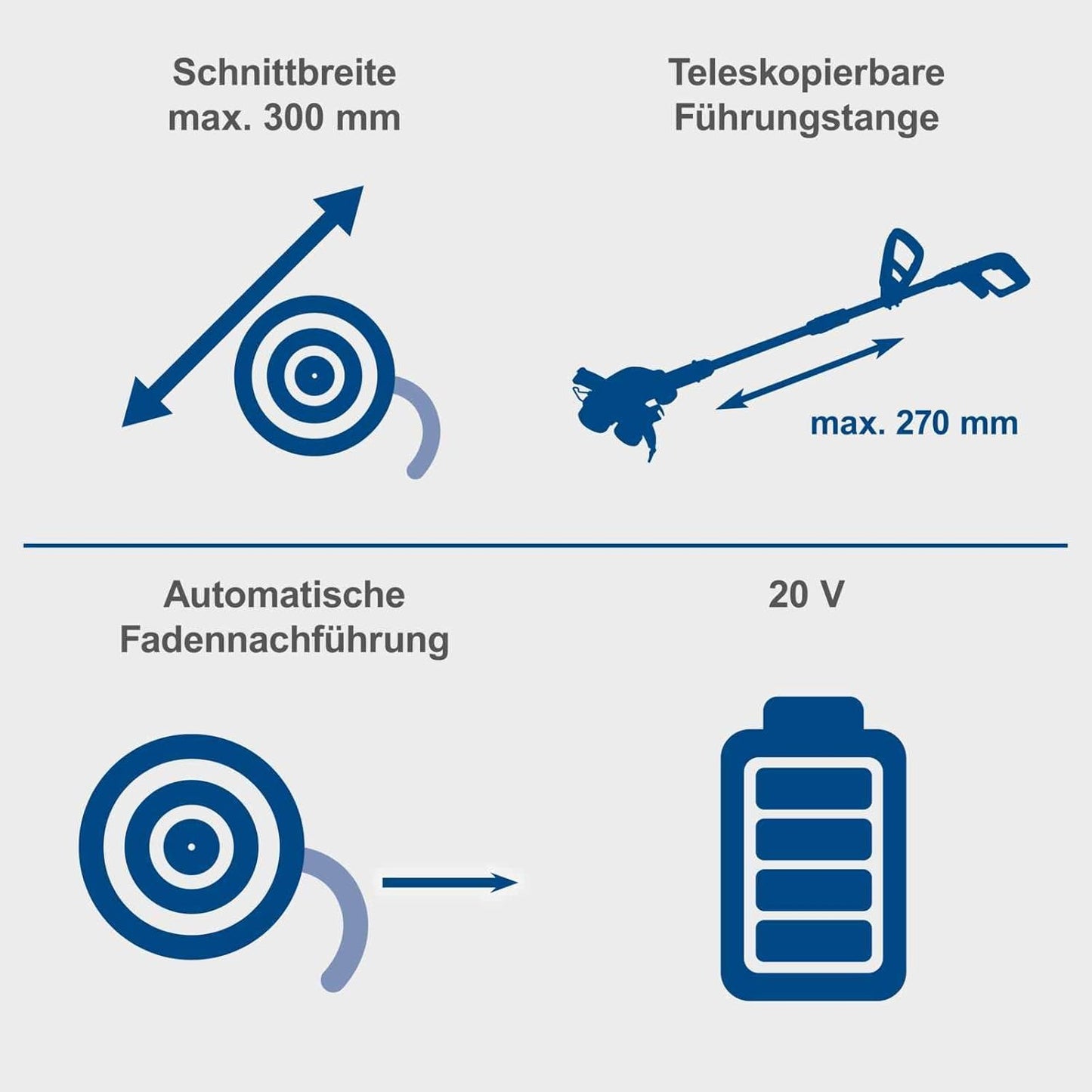 Akku-Rasentrimmer C-LT300-X mit 90° Motorkopf, mit 2x2Ah Akku & Ladegerät