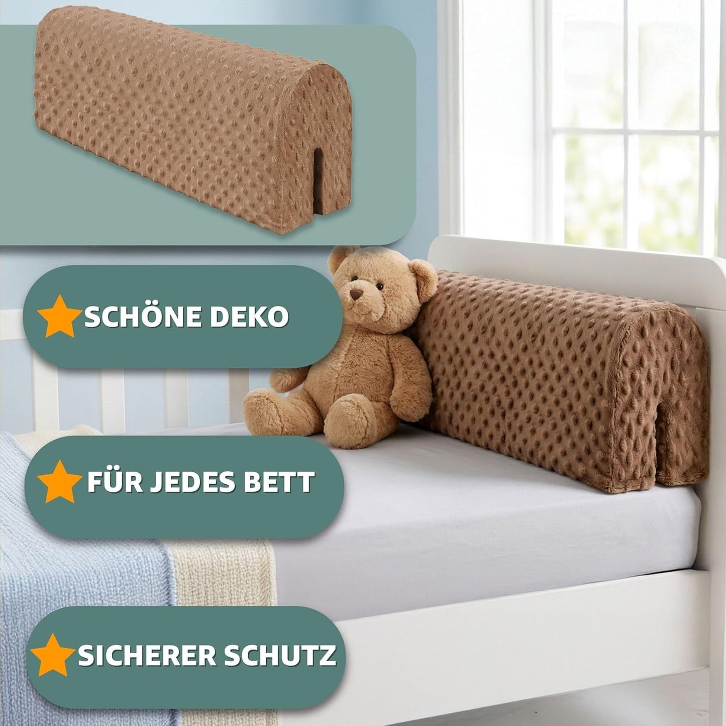 Bettkantenschutz für Kinderbetten, Hellgrau 80 cm