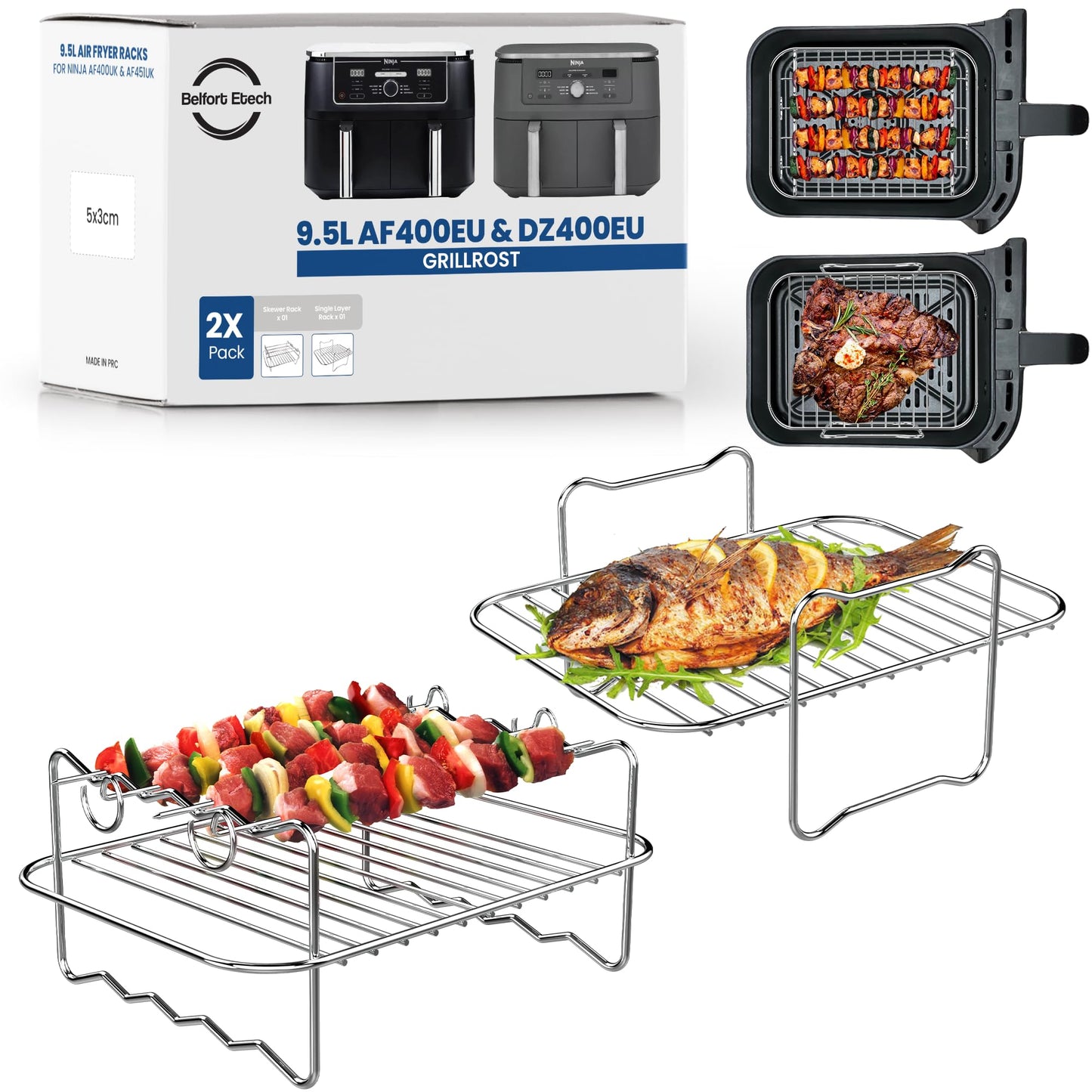Grillrost-Set für Ninja Foodi Dual Zone, 9,5l Af400eu Grillrost