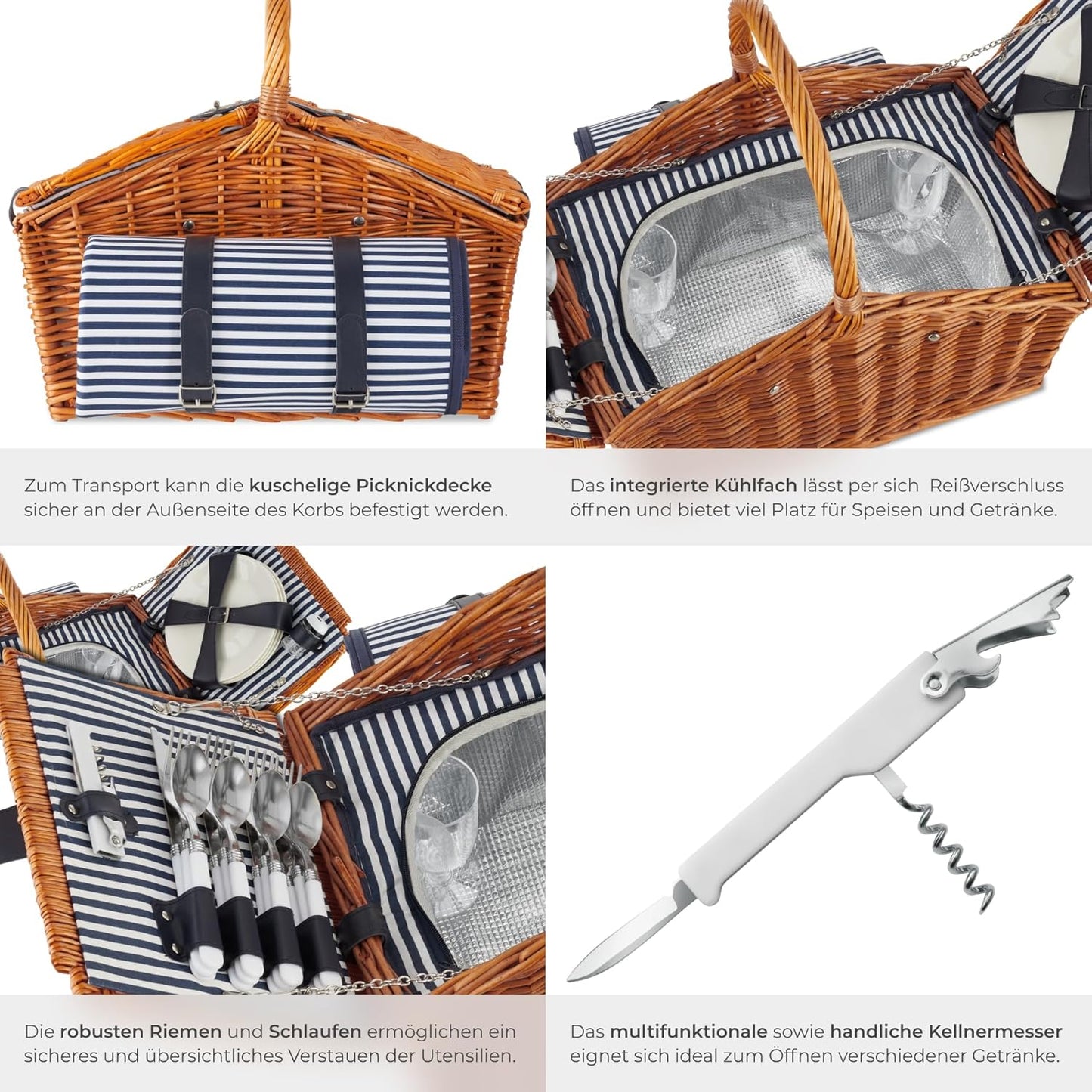 Picknickkorb Set Usedom mit Decke für 4 Personen, Model Usedom